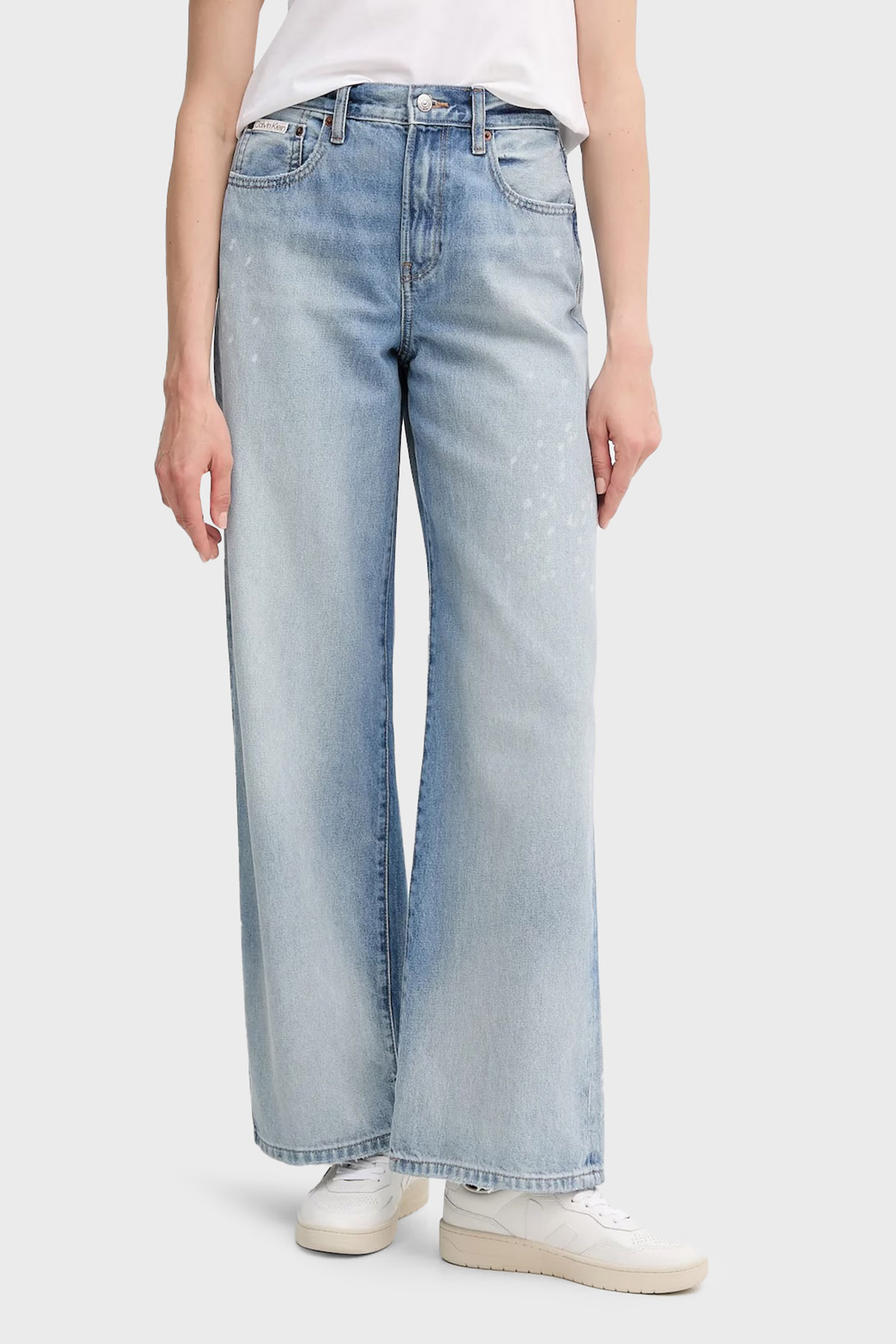 Calvin Klein Pamulu Wide Leg Yüksel Bel Bol Paça Jeans LV047C702GX0N Kadın Kot Pantolon LV047C702G X0N AÇIK MAVİ