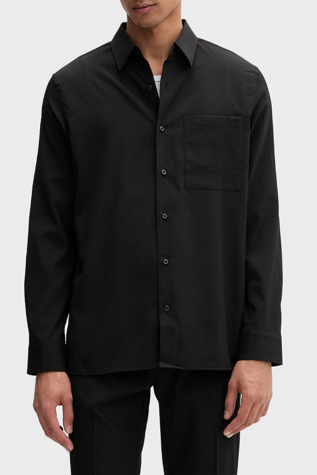 Calvin Klein Regular Fit Göğüs Cepli  LV04LF108GUB1 Erkek Gömlek LV04LF108G UB1 SİYAH
