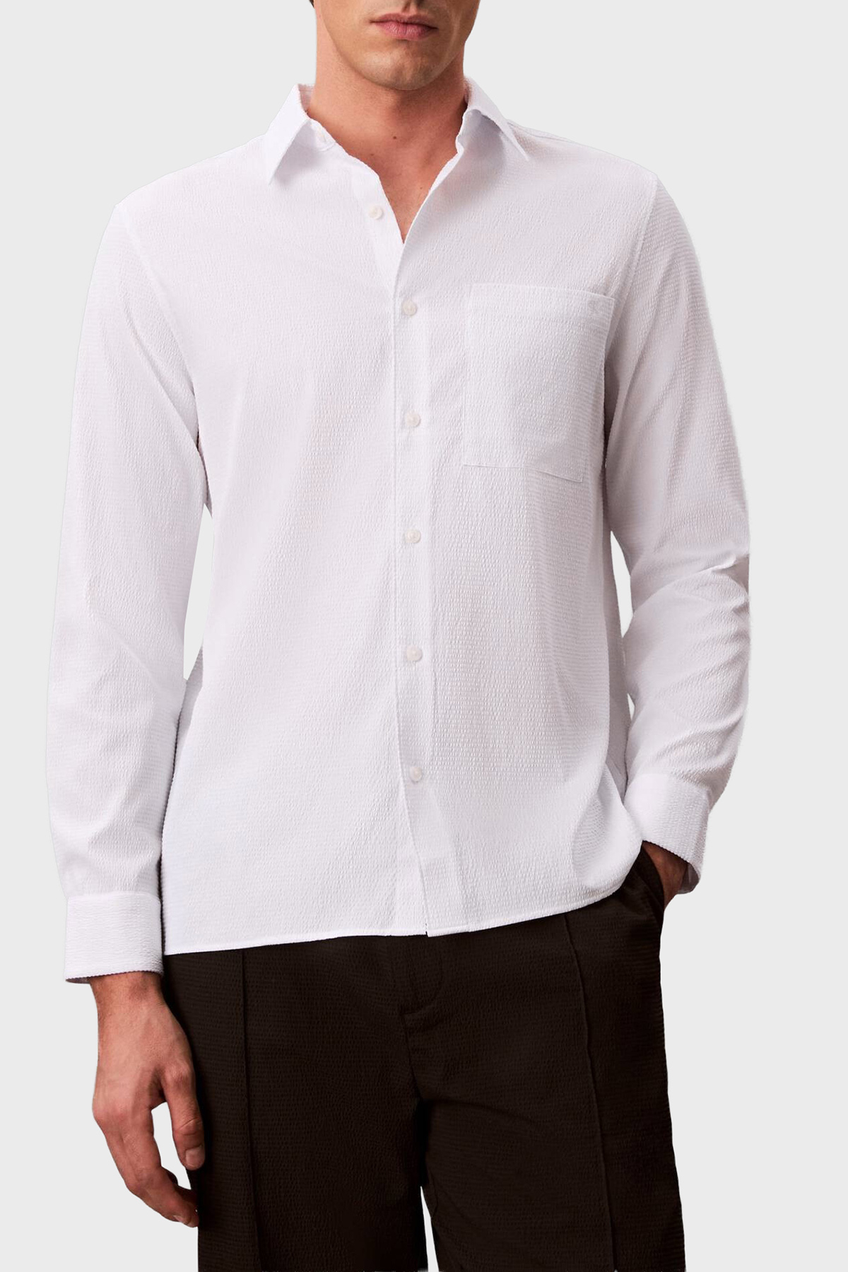 Calvin Klein Regular Fit Göğüs Cepli  LV04LF108GYAA Erkek Gömlek LV04LF108G YAA BEYAZ