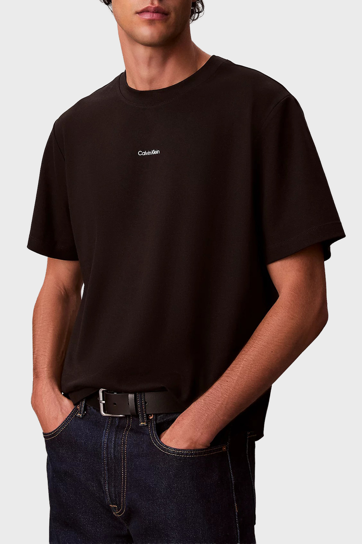 Calvin Klein Streç Pamuklu Regular Fit Sıfır Yaka  LV04LC241GUB1 Erkek T Shirt LV04LC241G UB1 SİYAH