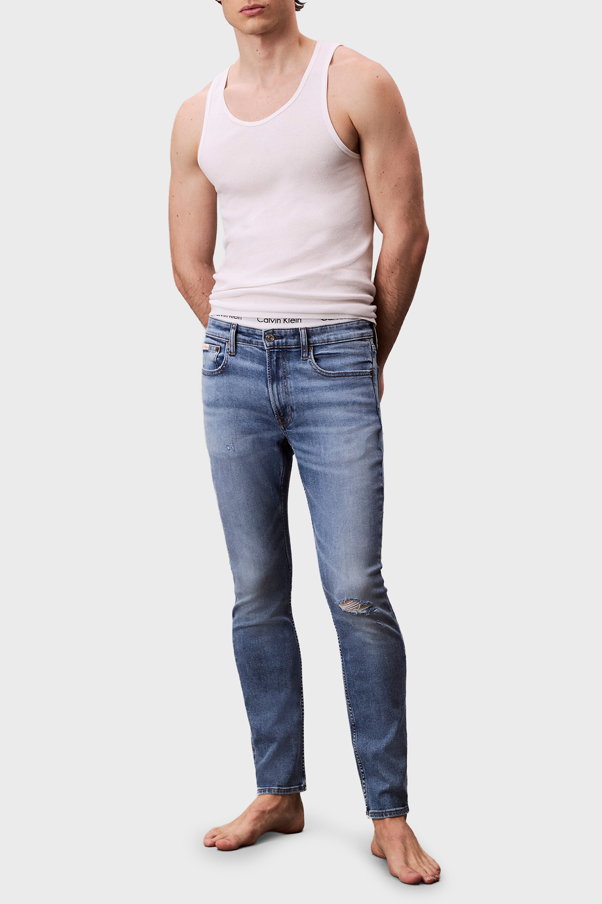 Calvin Klein Streç Pamuklu Skinny Fit Düşük Bel Jeans LV04RC712GX6S Erkek Kot Pantolon LV04RC712G X6S MAVİ