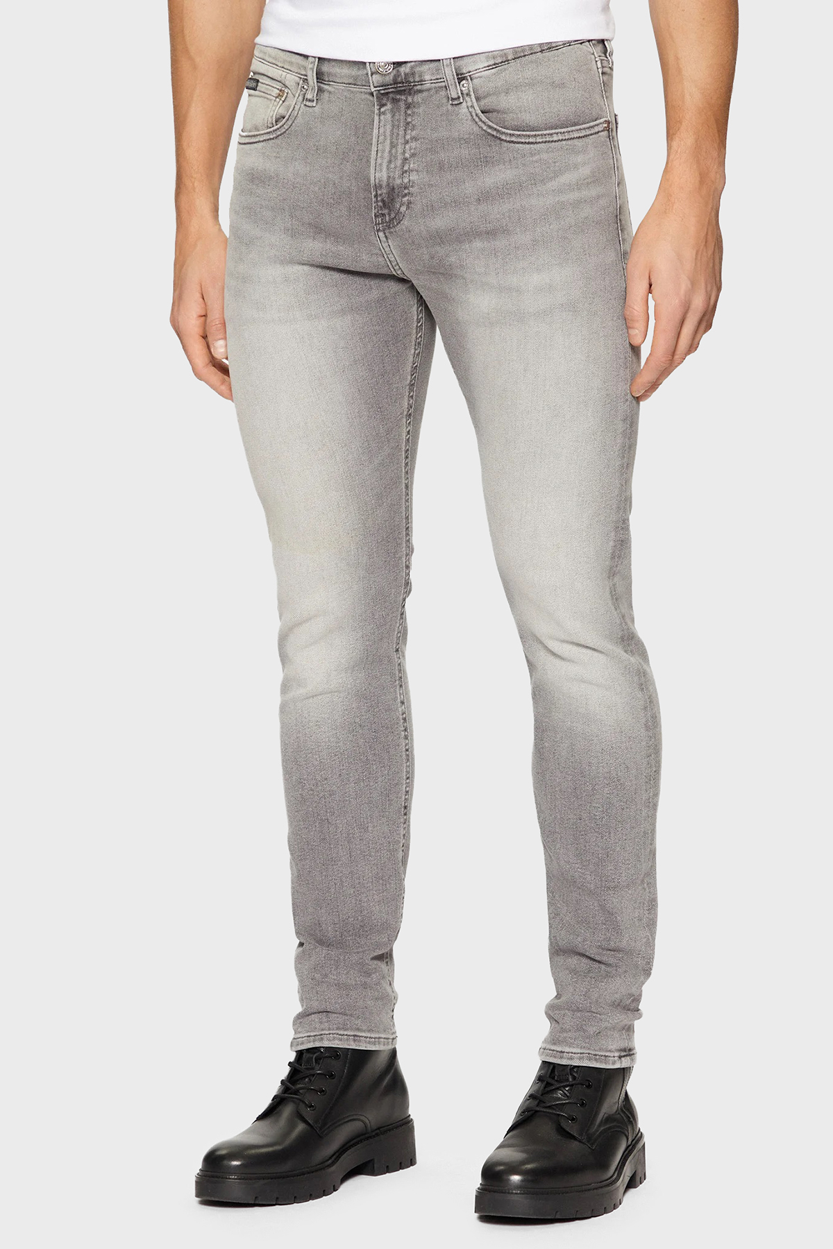 Calvin Klein Streç Pamuklu Skinny Fit Normal Bel Dar Paça Jeans J30J3265621BZ Erkek Kot Pantolon J30J326562 1BZ GRİ