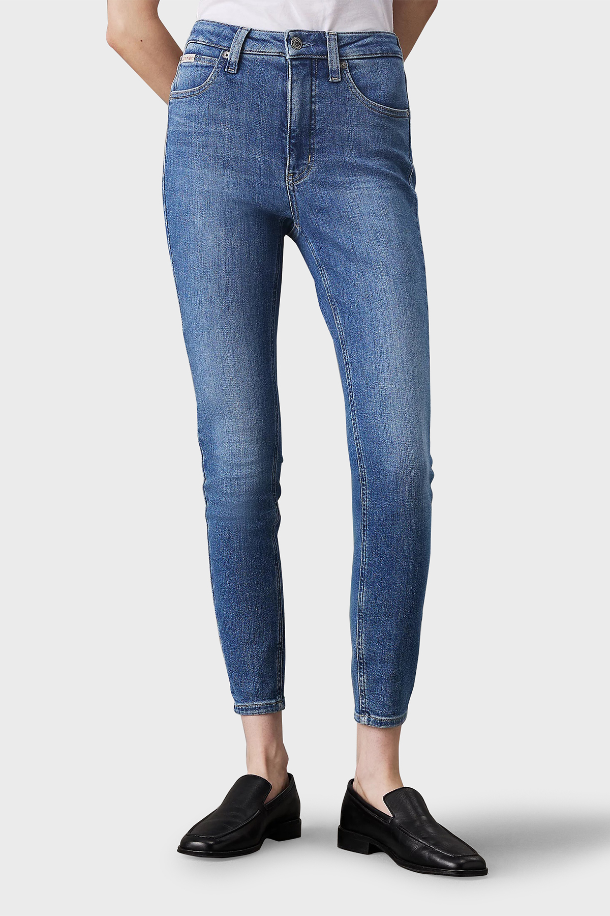 Calvin Klein Streç Pamuklu Skinny Fit Yüksek Bel Süper Dar Paça Jeans J20J2245221A4 Kadın Kot Pantolon J20J224522 1A4 MAVİ