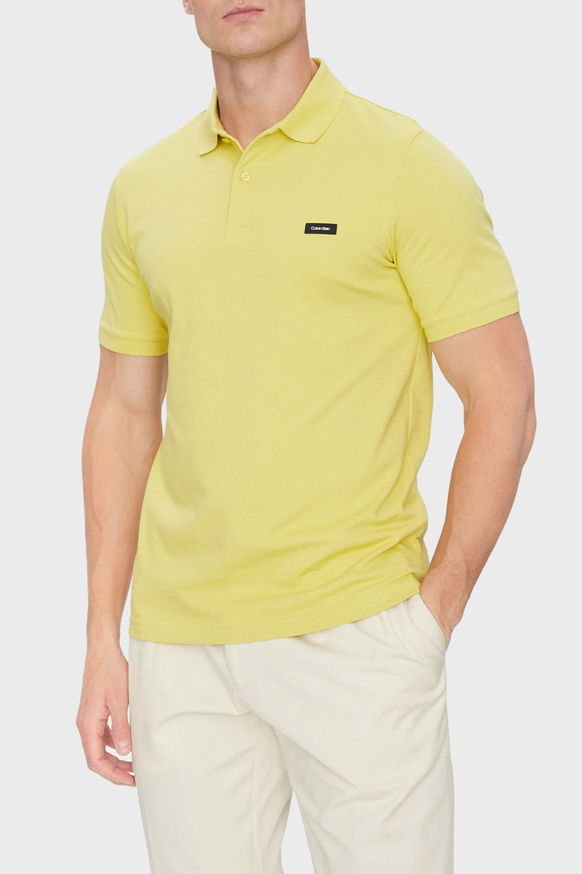 Calvin Klein Streç Pamuklu Slim Fit Düğmeli  K10K111196LIN Erkek Polo Yaka T Shirt K10K111196 LIN SARI