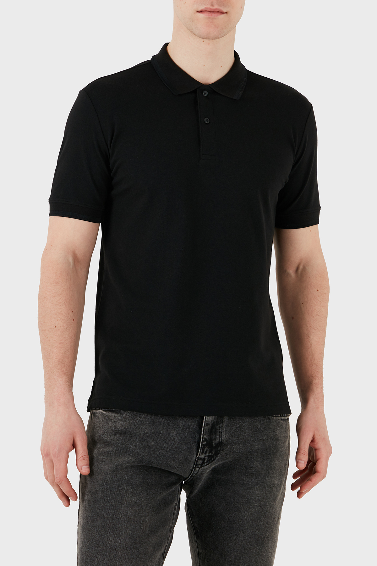Calvin Klein Streç Pamuklu Slim Fit Düğmeli  K10K114484BEH Erkek Polo Yaka T Shirt K10K114484 BEH SİYAH