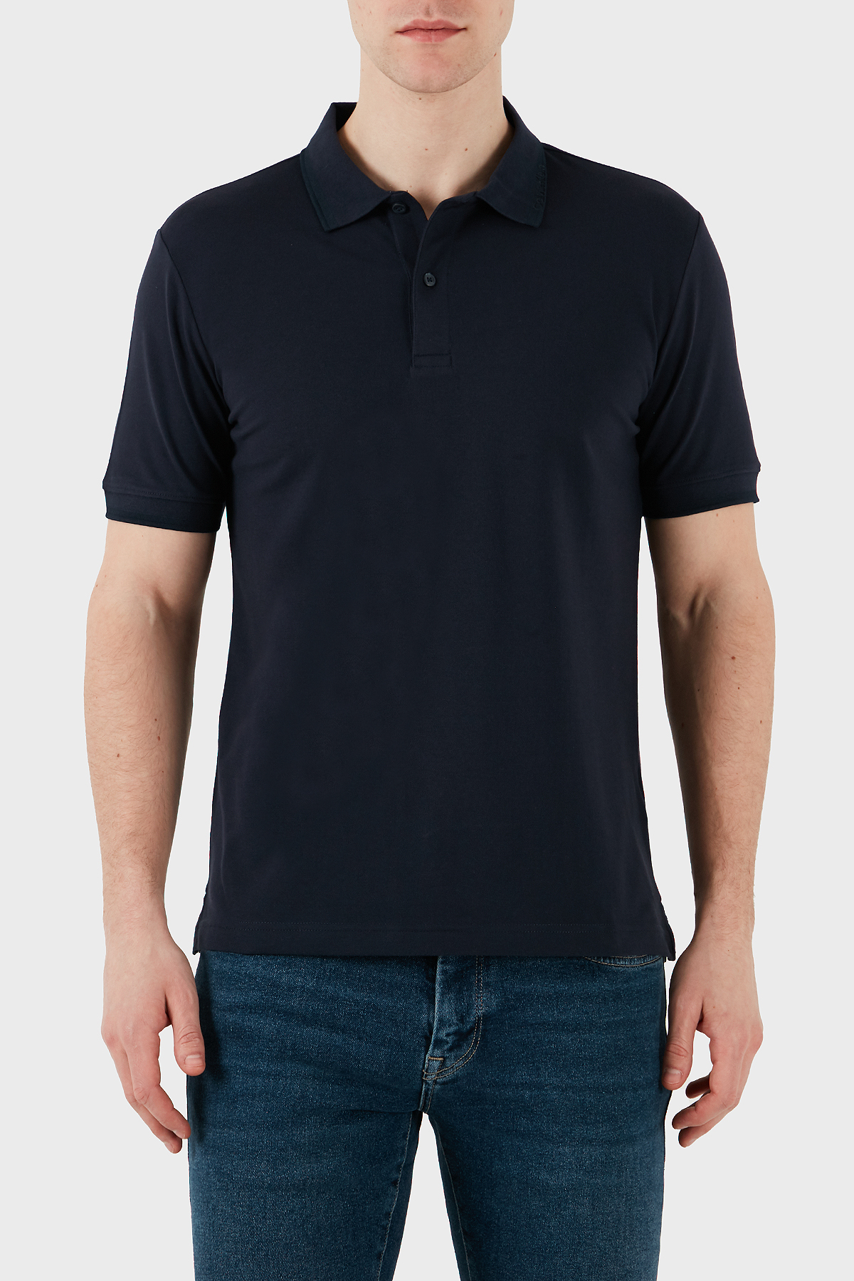 Calvin Klein Streç Pamuklu Slim Fit Düğmeli  K10K114484CEF Erkek Polo Yaka T Shirt K10K114484 CEF LACİVERT