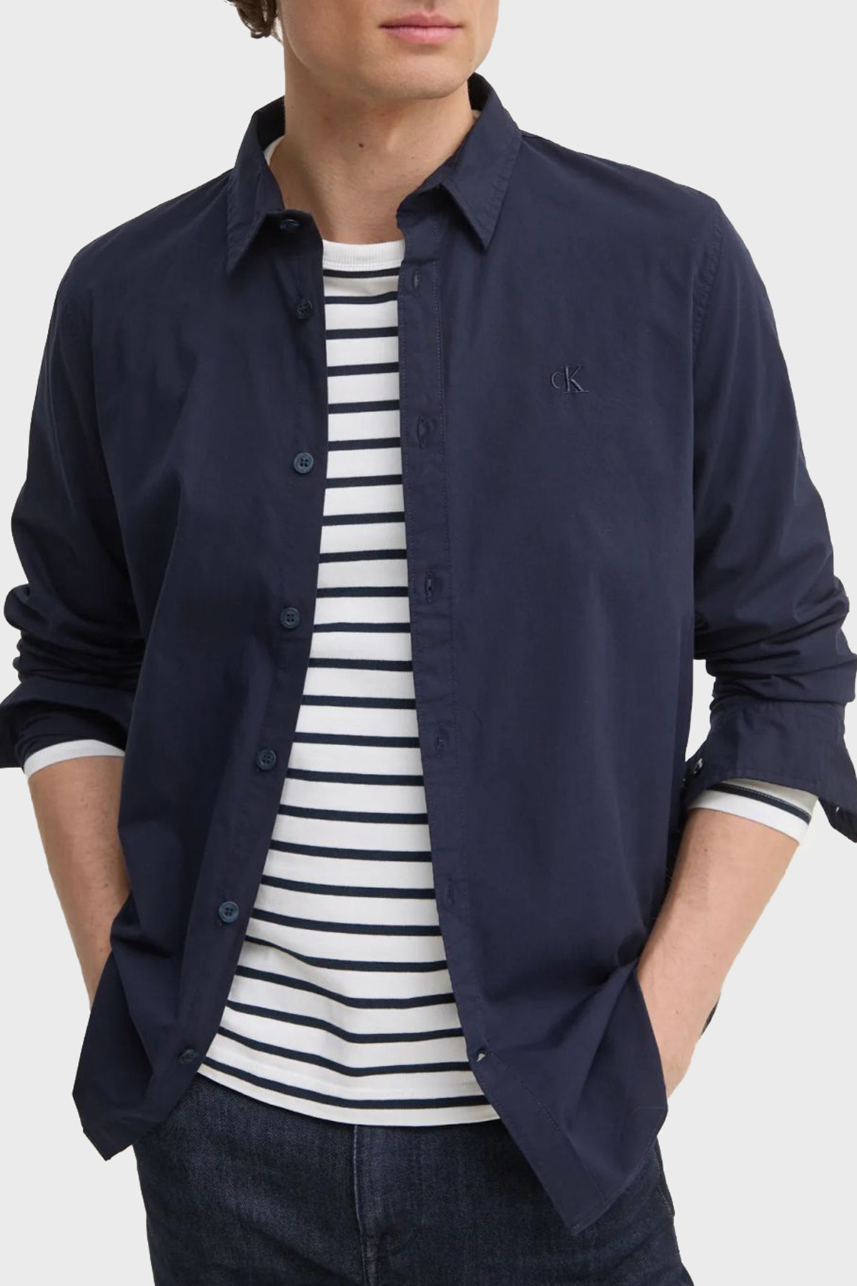 Calvin Klein Streç Pamuklu Slim Fit  J30J324614CHW Erkek Gömlek J30J324614 CHW LACİVERT