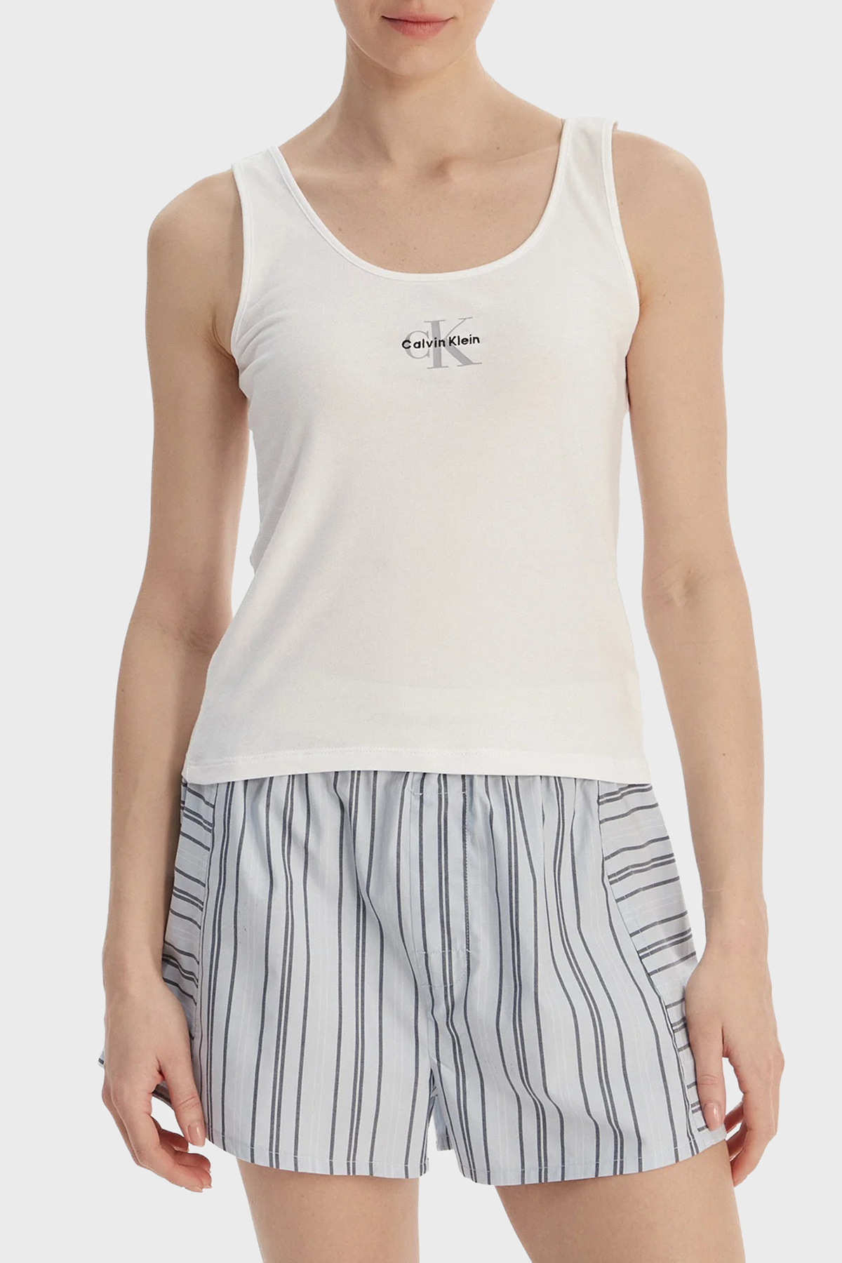 Calvin Klein Streç Pamuklu Yuvarlak Yaka Logolu  LV00QS7603100 Kadın Atlet LV00QS7603 100 BEYAZ