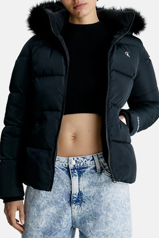 Calvin Klein Su Geçirmez Kapüşonlu Şişme J20J221889BEH Bayan Mont J20J221889 BEH SİYAH - Calvin Klein