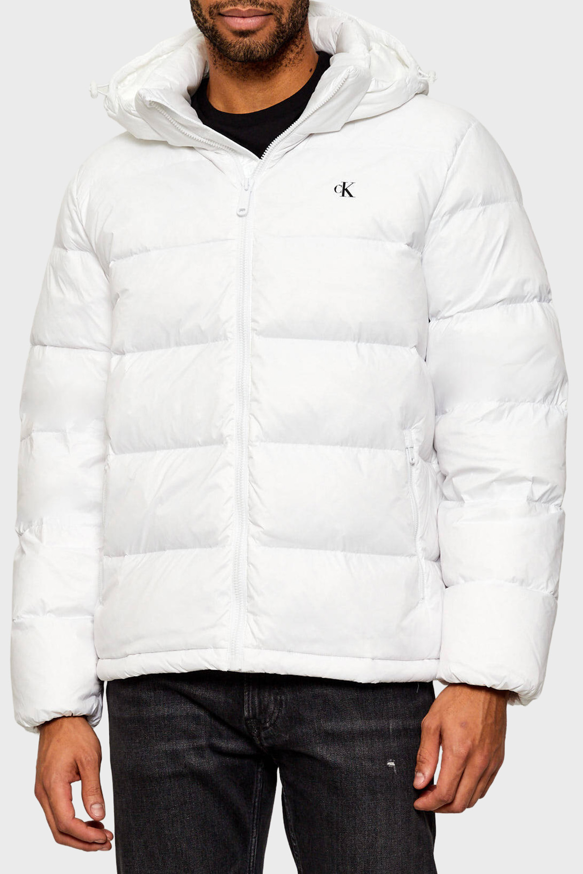 Calvin Klein Su İtici Regular Fit Çıkarılabilir Kapüşonlu  LV04RC518GYAF Erkek Mont LV04RC518G YAF BEYAZ