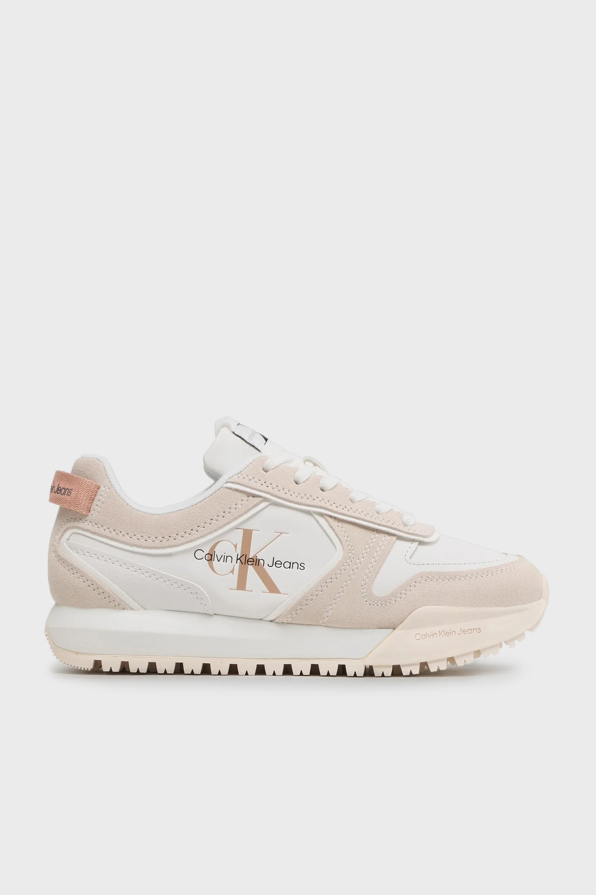 Calvin Klein Süet ve Deri Logolu Sneaker  YW0YW0093403A Kadın Ayakkabı YW0YW00934 03A BEYAZ