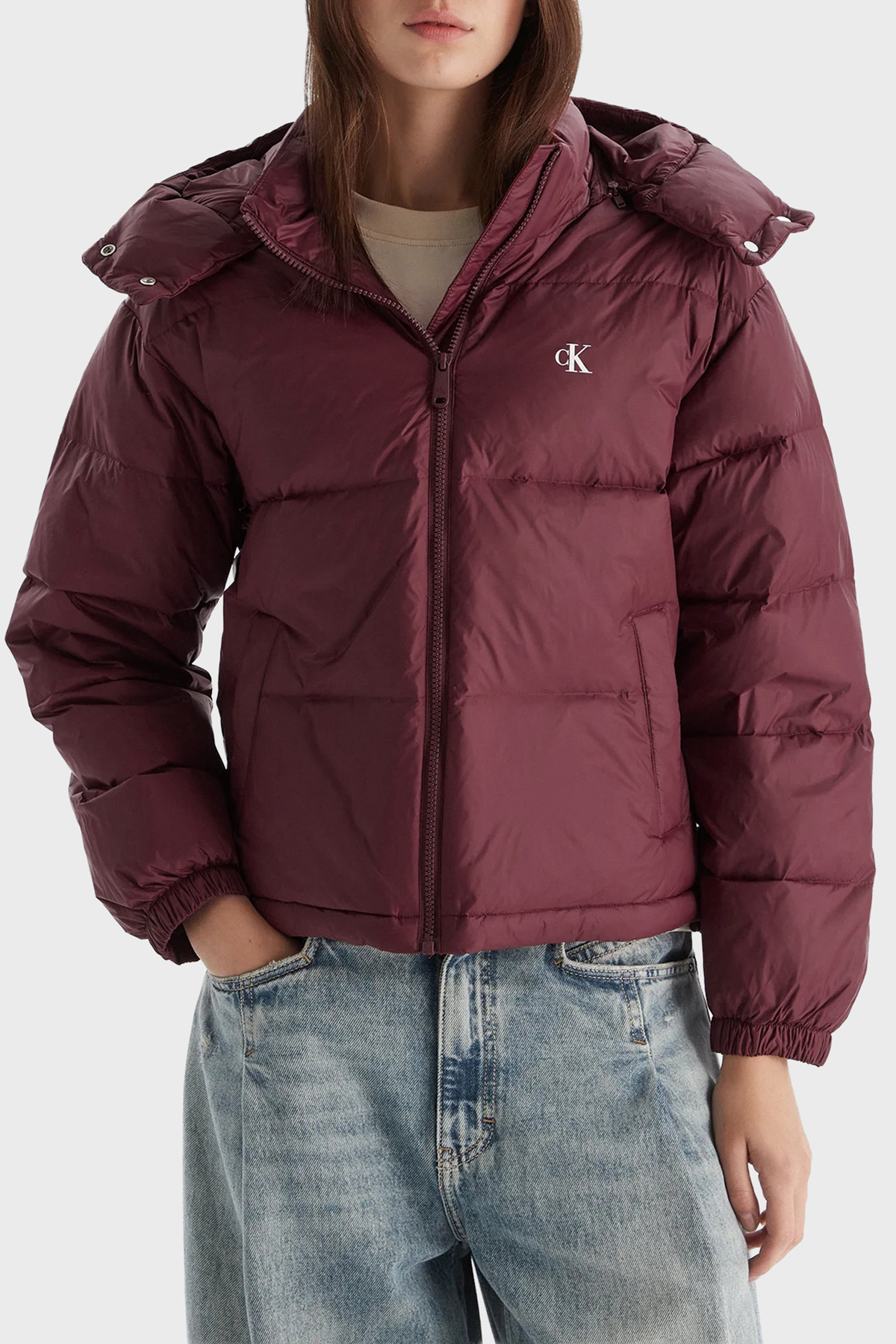 Calvin Klein Suya Dayanıklı Boxy Fit Çıkarılabilir Kapüşonlu Şişme  LV047D501GGEX Kadın Mont LV047D501G GEX BORDO