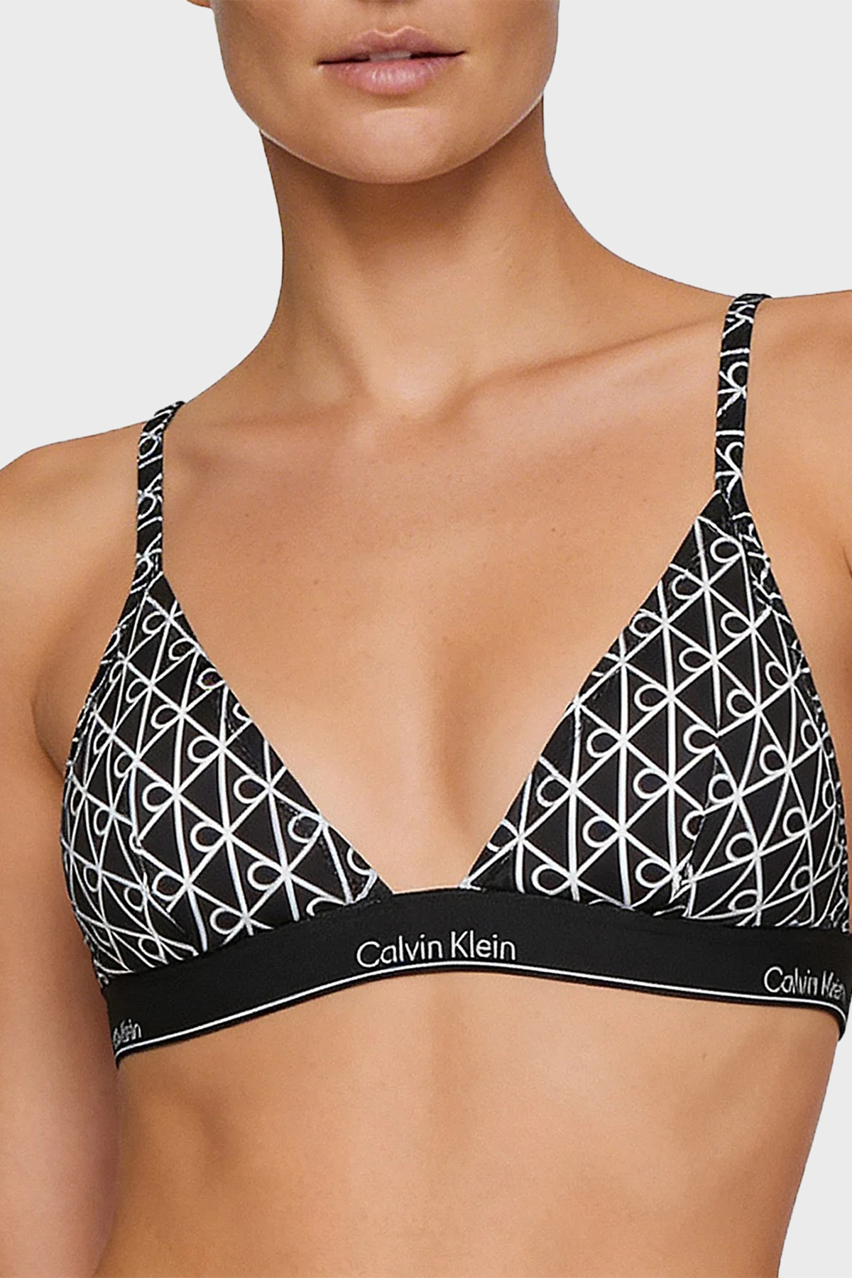 Calvin Klein Üçgen Logolu  LV00Q6120832N Kadın Bikini Üstü LV00Q61208 32N SİYAH-BEYAZ