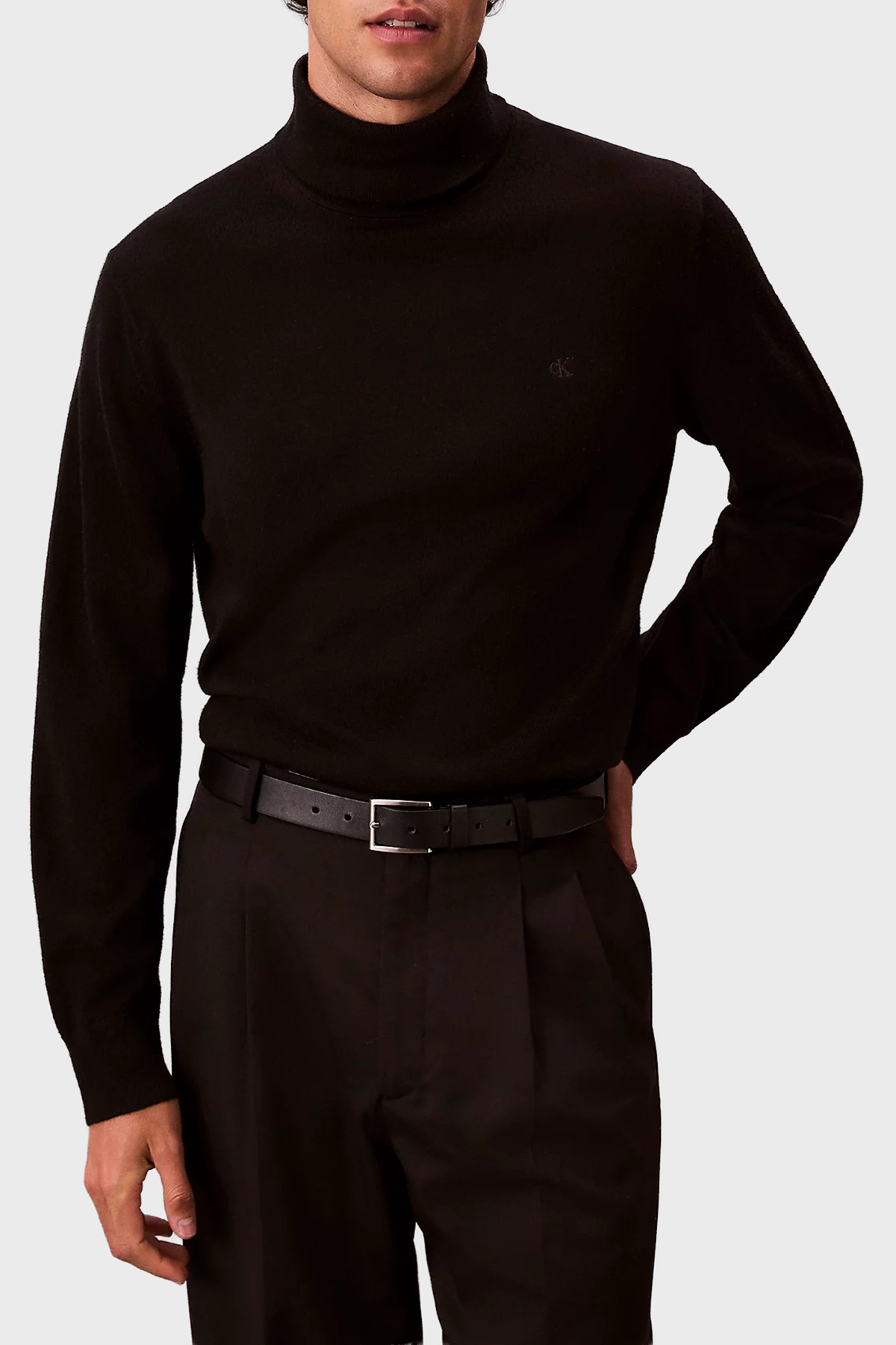 Calvin Klein Yünlü Regular Fit Balıkçı Yaka Logolu  LV04LD317GUB1 Erkek Kazak LV04LD317G UB1 SİYAH