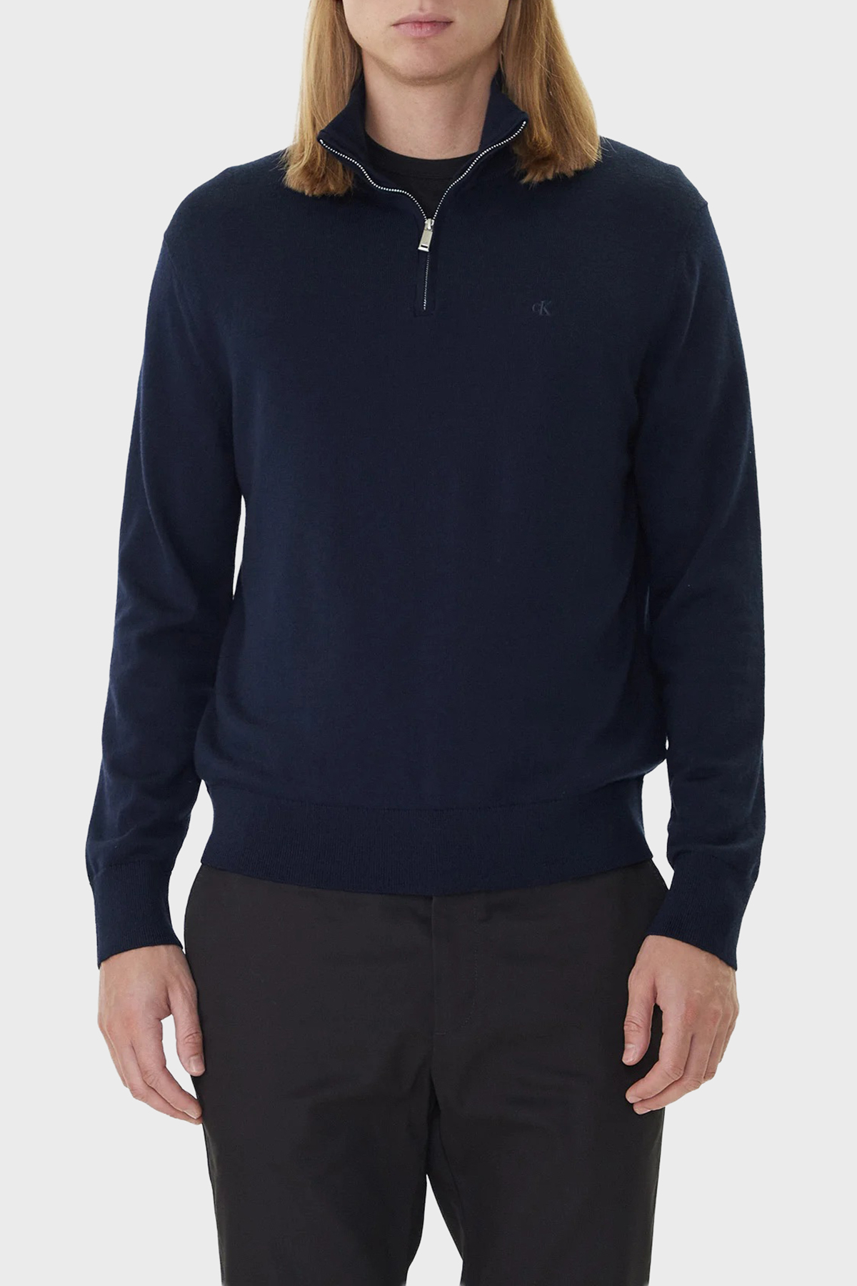 Calvin Klein Yünlü Regular Fit Yarım Fermuarlı Dik Yaka  LV04LD318GCEF Erkek Kazak LV04LD318G CEF LACİVERT