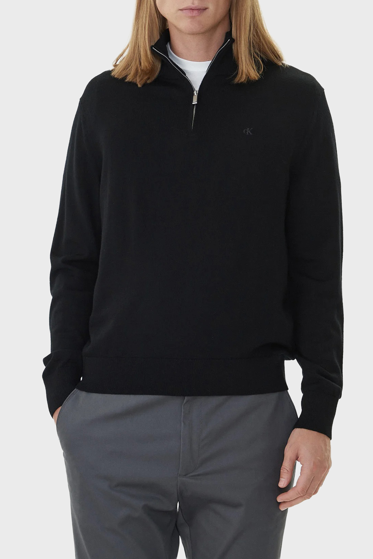 Calvin Klein Yünlü Regular Fit Yarım Fermuarlı Dik Yaka  LV04LD318GUB1 Erkek Kazak LV04LD318G UB1 SİYAH