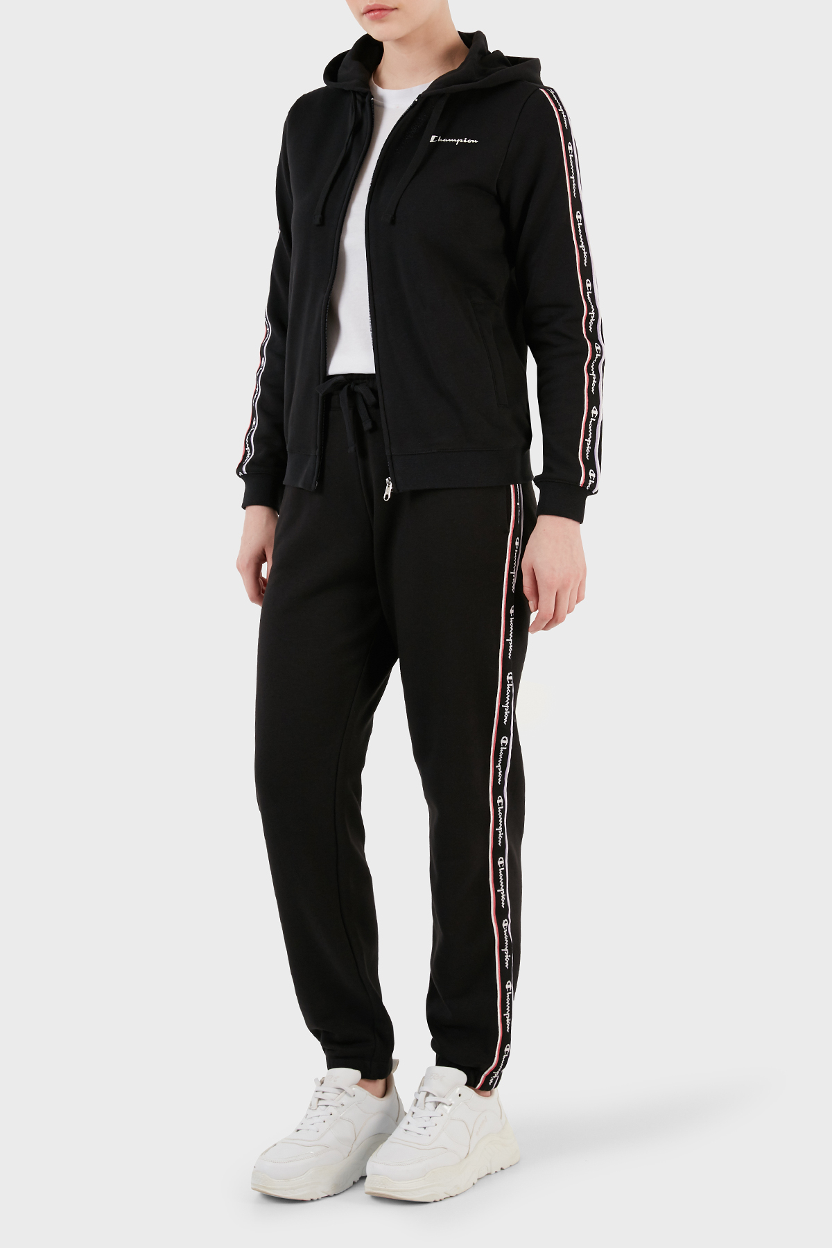 Champion Logo Şeritli Regular Fit Belden Bağlamalı Cepli Spor Kadın Pantolon 117294 NBK KK001 SİYAH