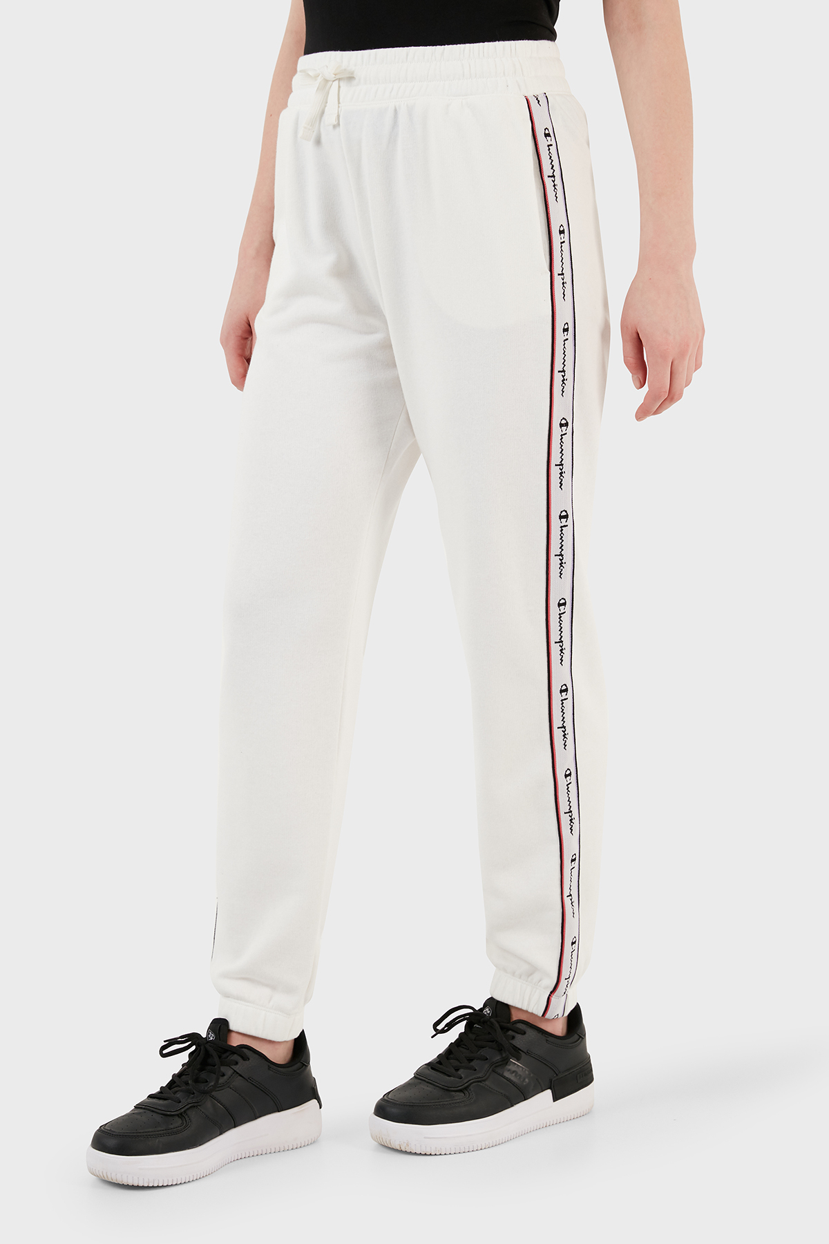 Champion Logo Şeritli Regular Fit Belden Bağlamalı Cepli Spor Kadın Pantolon 117294 WAY WW036 BEYAZ
