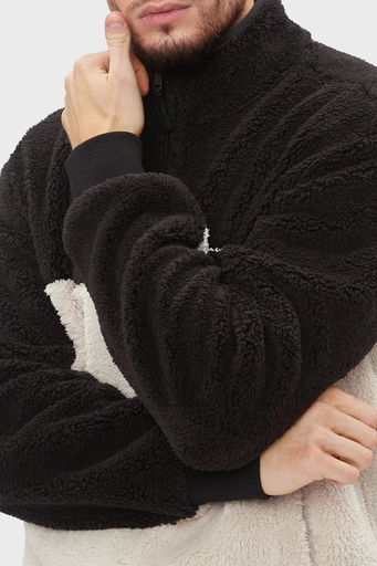 Champion Regular Fit Yarım Fermuarlı Teddy Polar Erkek Sweat 219442 SVL/NBK ES057 SİYAH-EKRU - 4