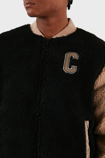 Champion Renk Bloklu Kolej Yaka Tam Fermuarlı Teddy Polar Bomber Erkek Ceket 219448 NBK/SVK KK001 SİYAH - 3