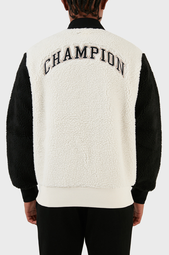 Champion Renk Bloklu Kolej Yaka Tam Fermuarlı Teddy Polar Bomber Erkek Ceket 219448 WSW/NBK WW034 EKRU - 4