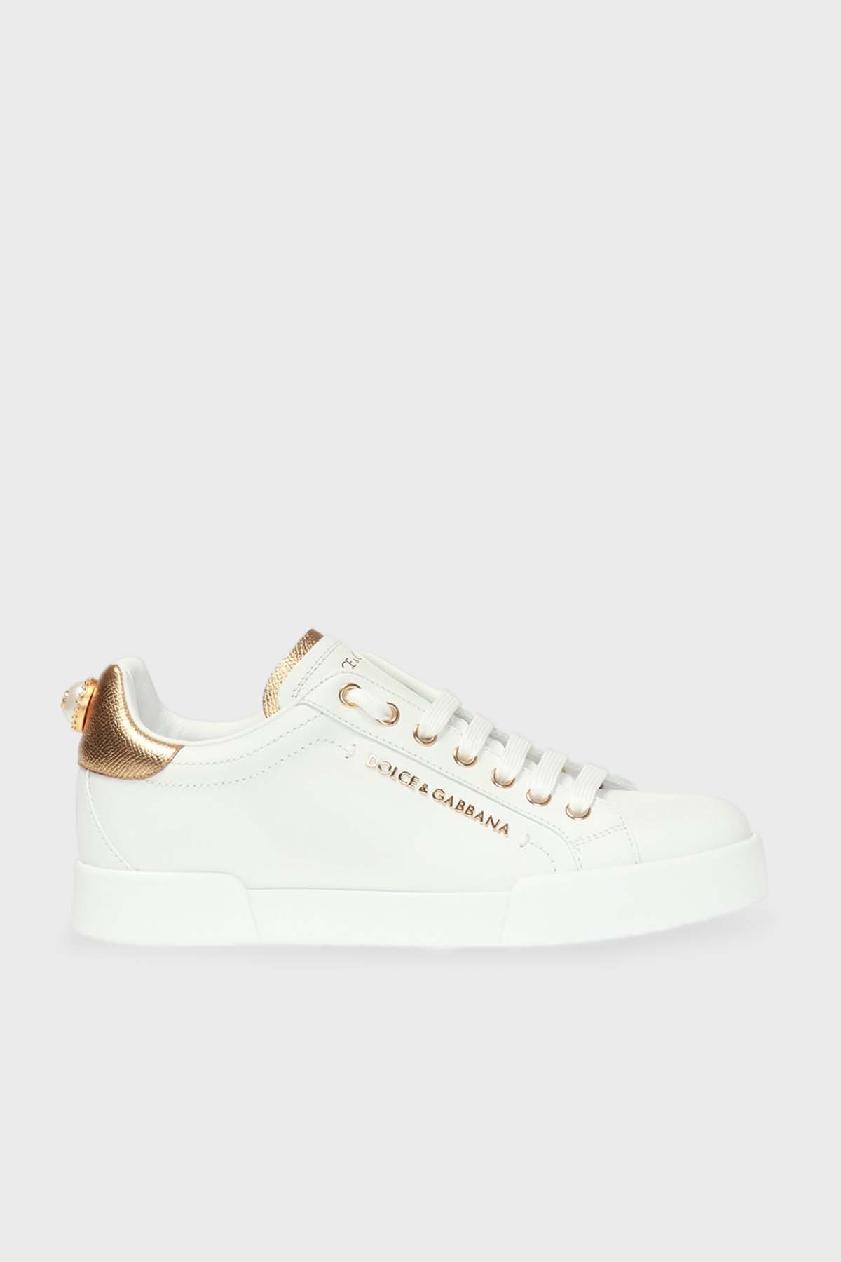 Dolce & Gabbana Hakiki Deri Sneaker Kadın Ayakkabı CK1602 AN298 8B996 BEYAZ