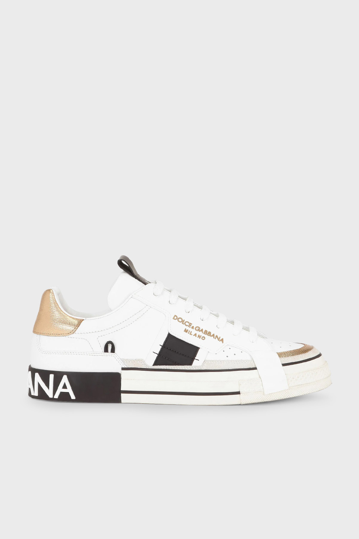 Dolce & Gabbana Logolu Deri Sneaker Erkek Ayakkabı CS1863 AO222 8B996 BEYAZ