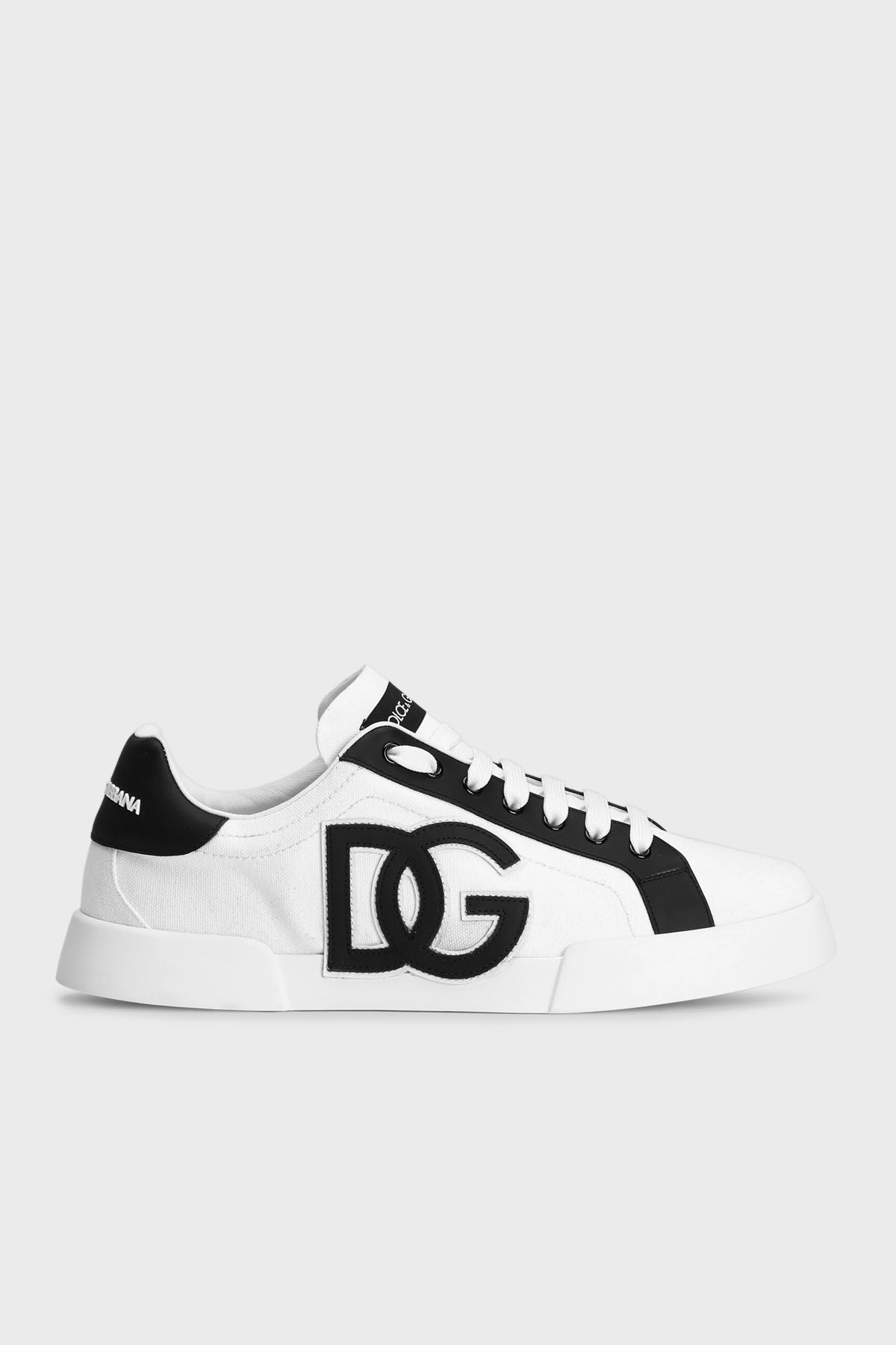 Dolce & Gabbana Logolu Hakiki Deri ve Pamuk Karışımlı Sneaker Erkek Ayakkabı CS2343 AE629 8T908 SİYAH-BEYAZ