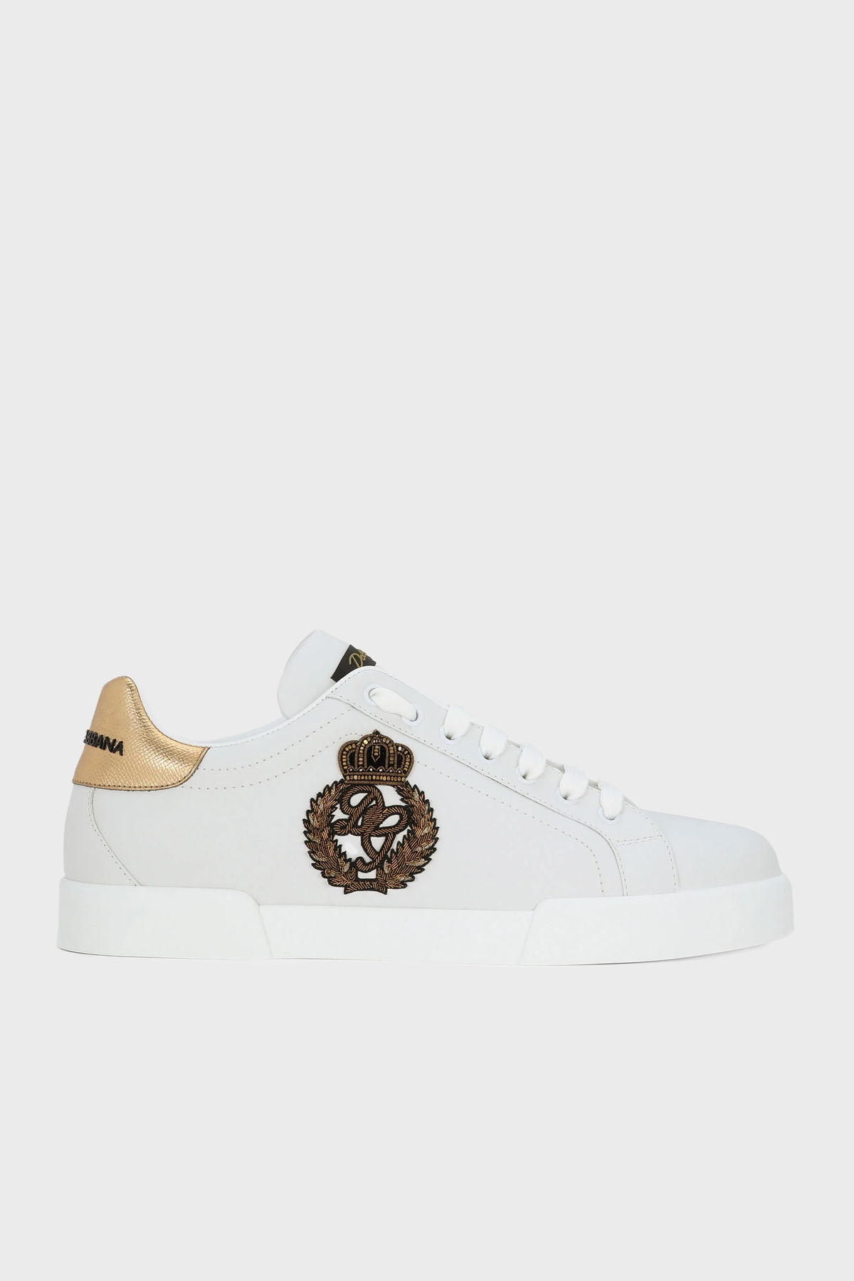 Dolce & Gabbana Taç Logolu Deri Sneaker Erkek Ayakkabı CS2330 AH136 8I047 BEYAZ-GOLD