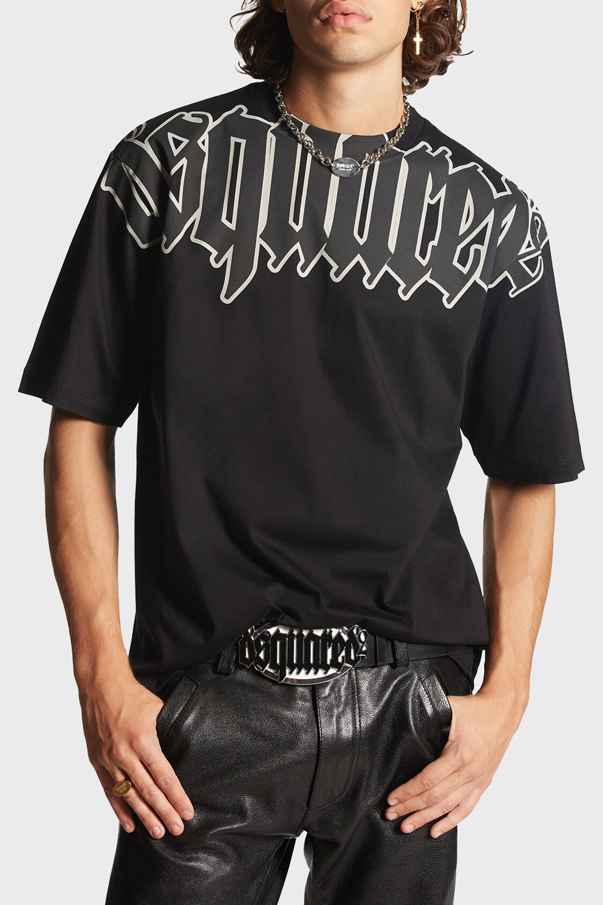 Dsquared2 Baskılı % 100 Pamuk Regular Fit Bisiklet Yaka Erkek T Shirt S74GD1264 S23009 900 SİYAH
