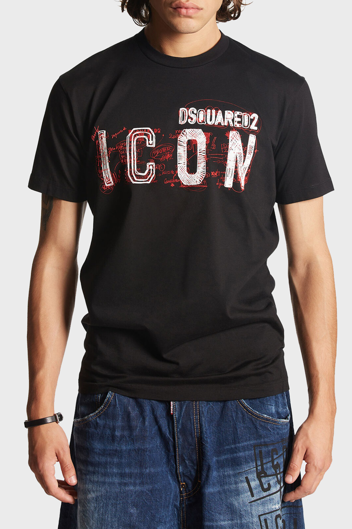 Dsquared2 Baskılı % 100 Pamuk Regular Fit Bisiklet Yaka Erkek T Shirt S79GC0084 S23009 900 SİYAH