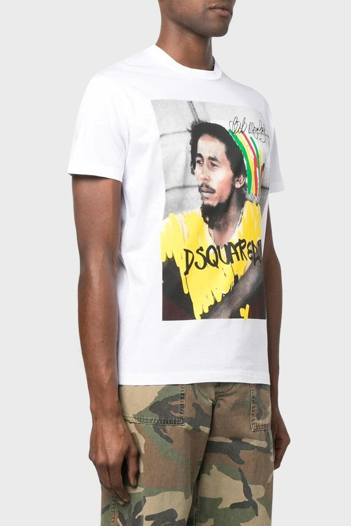 Dsquared2 Baskılı Bisiklet Yaka % 100 Pamuk Erkek T Shirt S71GD1250 S23009 100 BEYAZ