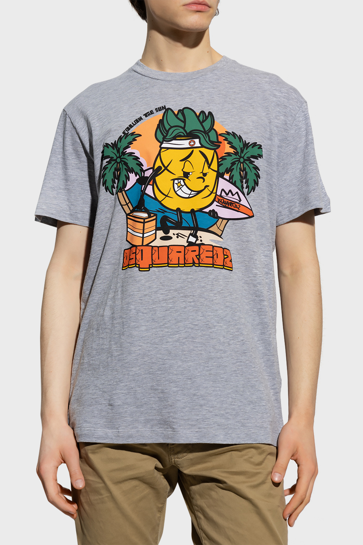 Dsquared2 Baskılı Bisiklet Yaka Pamuklu Regular Fit Erkek T Shirt S71GD1263 S221468 57M GRİ