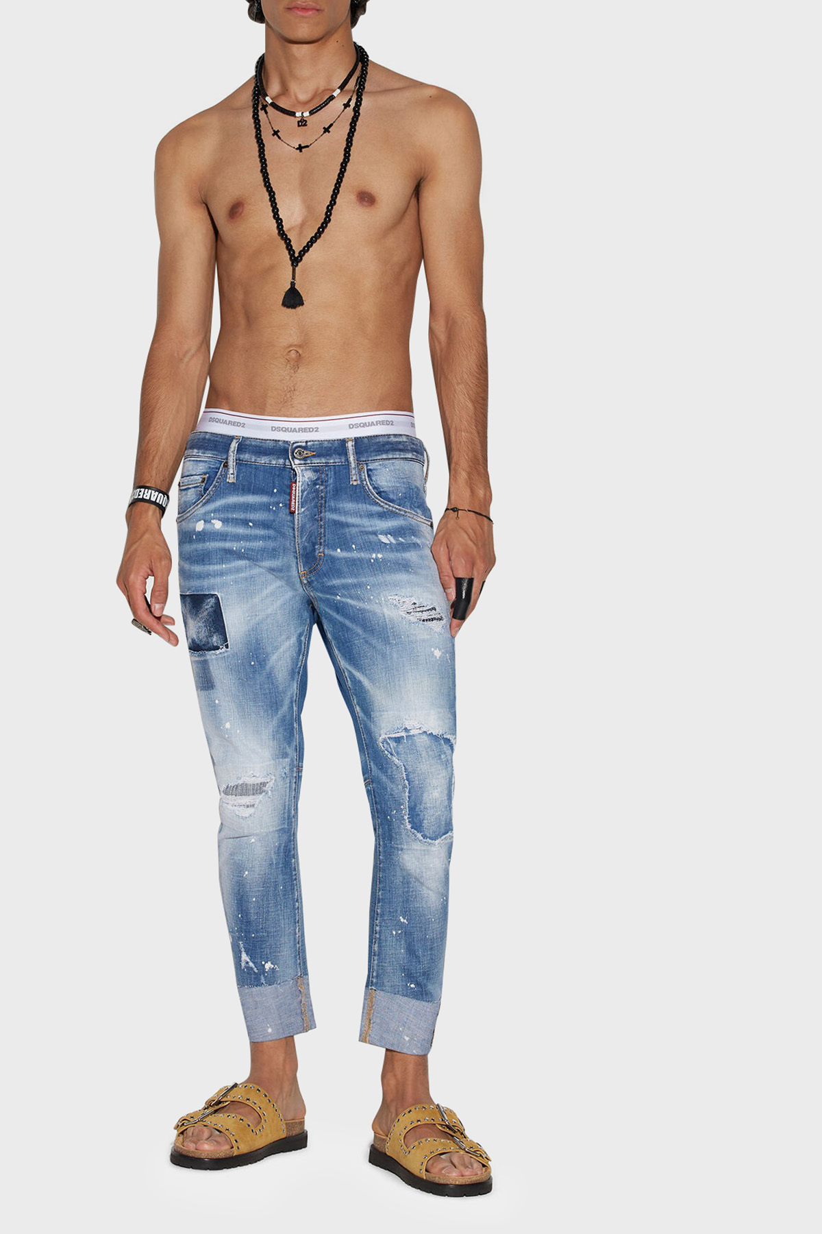 Dsquared2 Cool Guy Streç Pamuklu Yırtık Detaylı Slim Fit Jeans Erkek Kot Pantolon S74LB1252 S30342 470 MAVİ