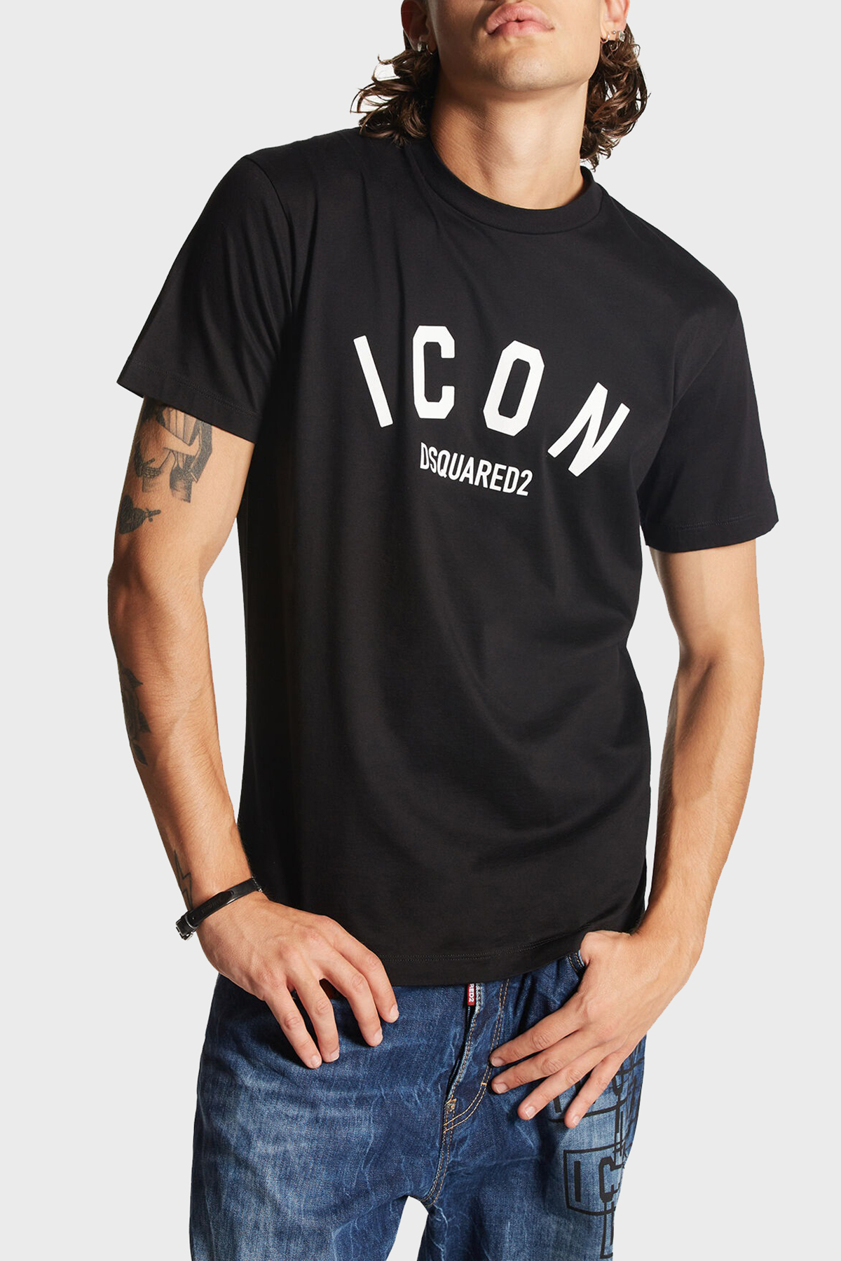 Dsquared2 Logo Baskılı % 100 Pamuk Regular Fit Bisiklet Yaka Erkek T Shirt S79GC0089 S23009 900 SİYAH