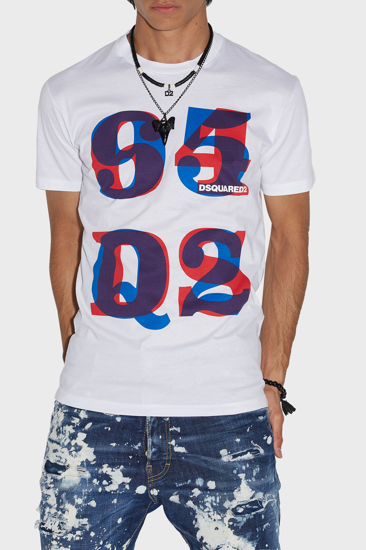 Dsquared2 Logolu Bisiklet Yaka % 100 Pamuk Regular Fit Erkek T Shirt S74GD1094 S23009 100 BEYAZ