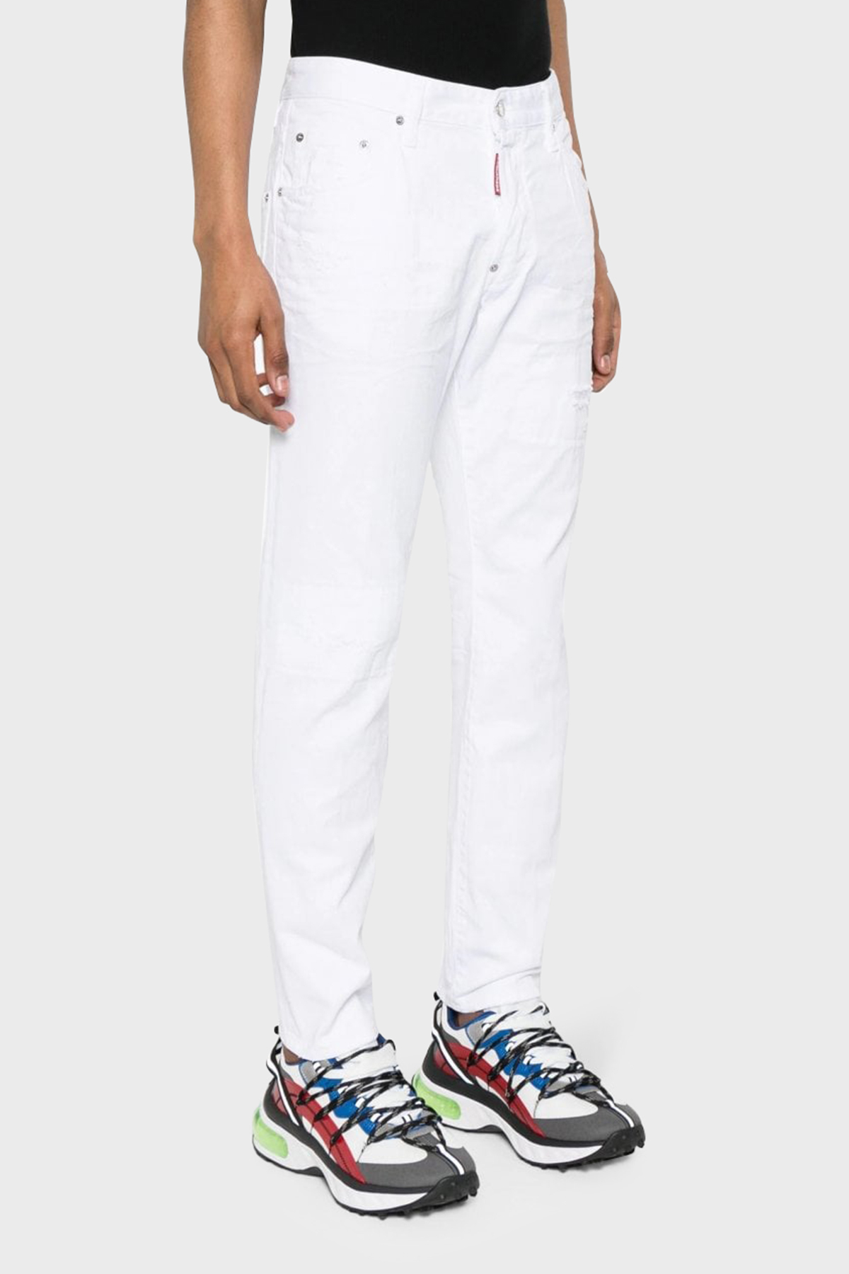 Dsquared2 Logolu Streç Pamuklu Slim Fit Jeans Erkek Kot Pantolon S71LB1352 STN833 100 BEYAZ