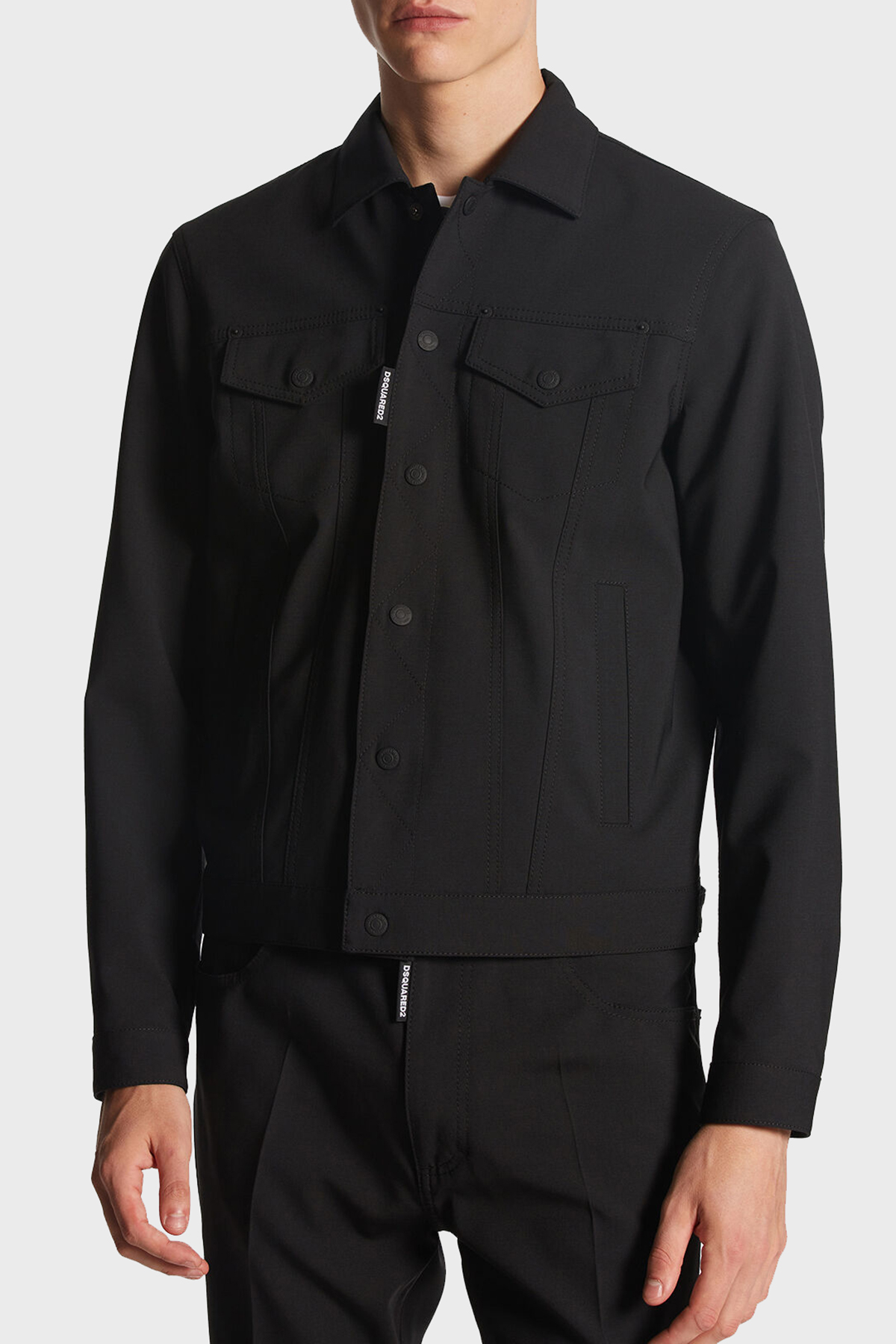 Dsquared2 Logolu Streç Yünlü Slim Fit Bomber Kot Erkek Ceket S74AM1482 S40320 900 SİYAH