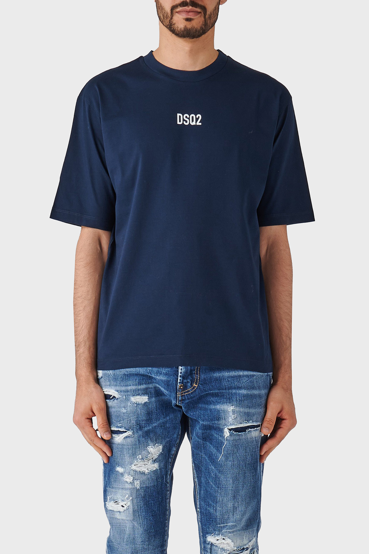 Dsquared2 Pamuklu Bisiklet Yaka Oversize Fit Erkek T Shirt S74GD1267 S23009 478 LACİVERT