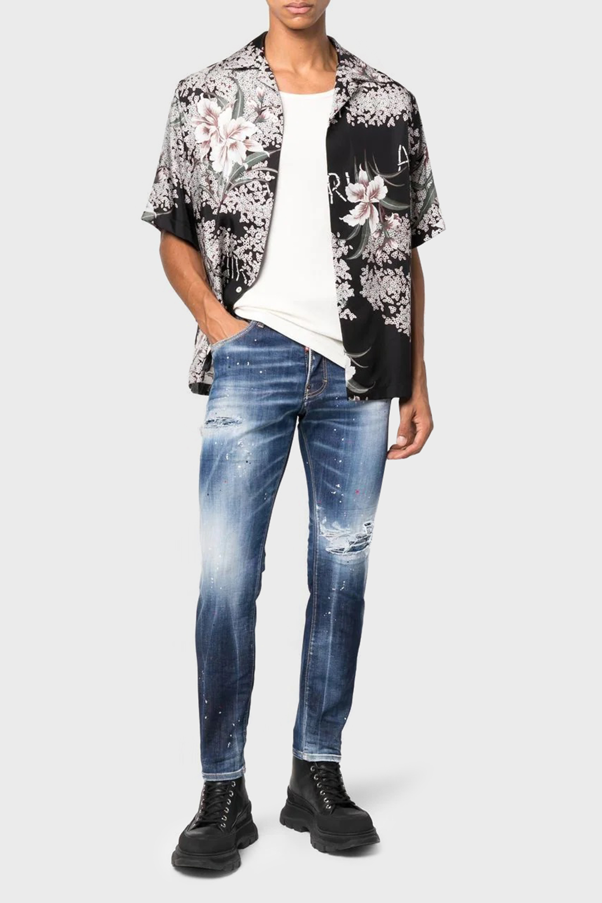 Dsquared2 Pamuklu Normal Bel Dar Paça Slim Fit Skater Jeans Erkek Kot Pantolon S74LB1255 S30789 470 LACİVERT