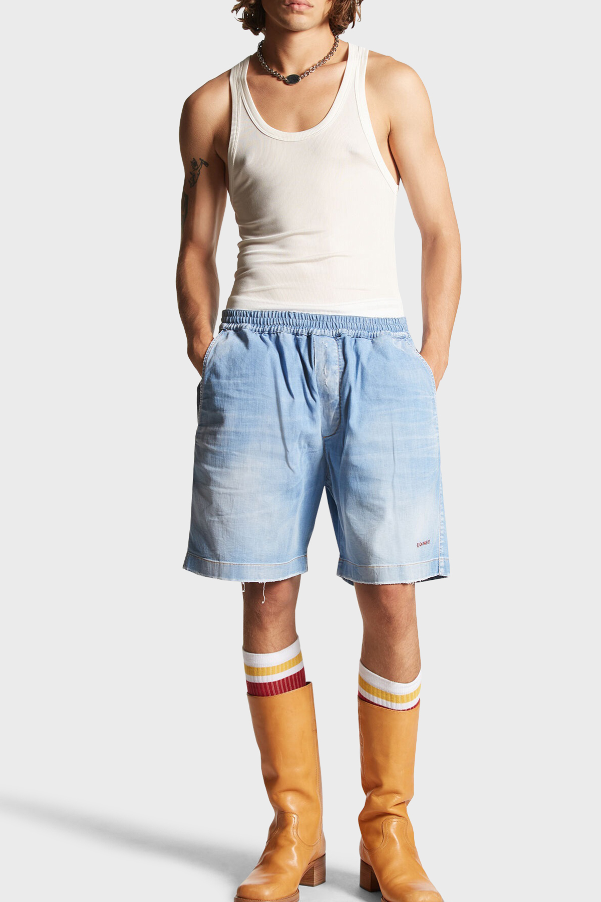 Dsquared2 Streç Pamuklu Oversize Fit Normal Bel Geniş Paça Erkek Short S74MU0823 S30341 470 MAVİ