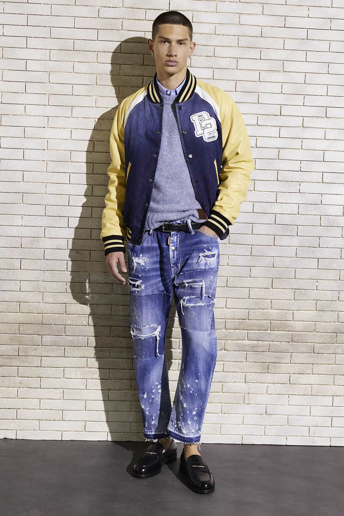 Dsquared2 Streç Pamuklu Regular Fit Kolej Yaka Bomber Erkek Ceket S74AM1451 S30664 470 LACİVERT
