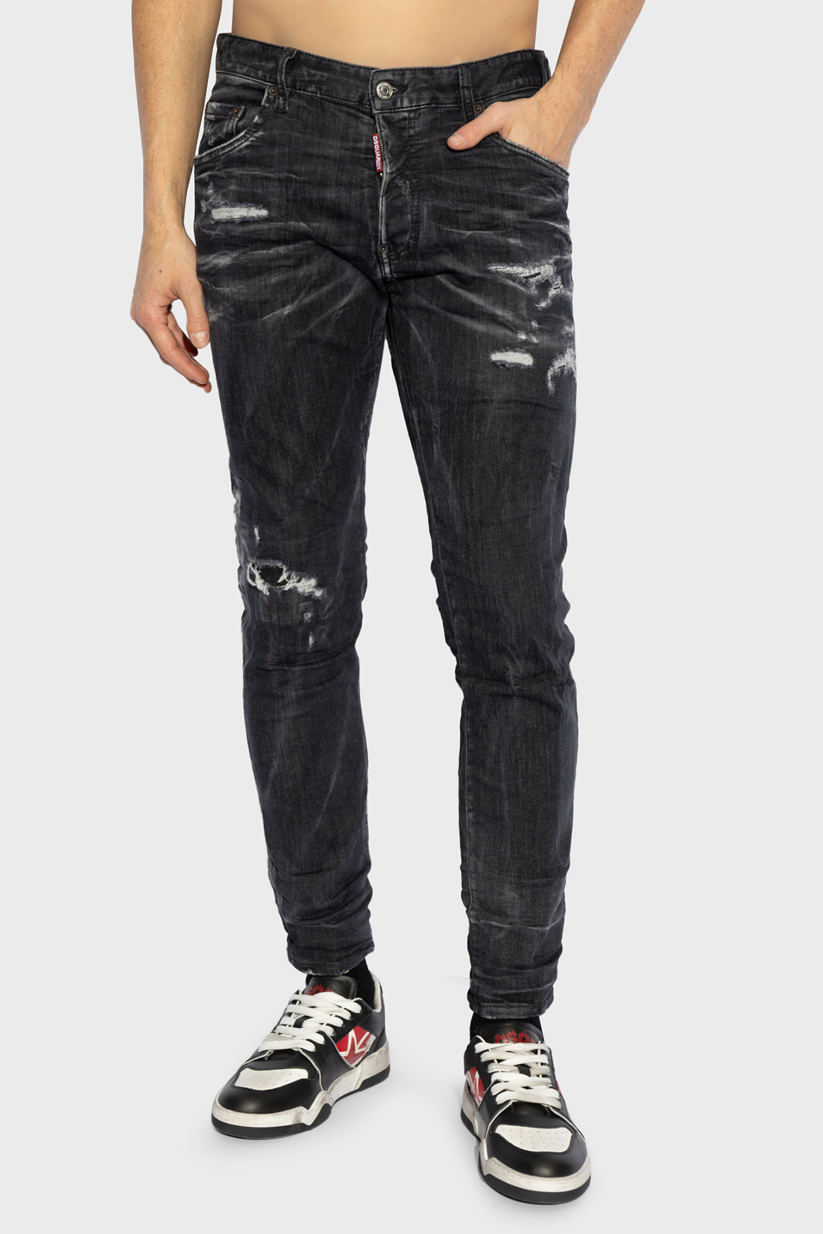 Dsquared2 Streç Pamuklu Skinny Fit Normal Bel Dar Paça Jeans Erkek Kot Pantolon S71LB1574 S30503 900 SİYAH