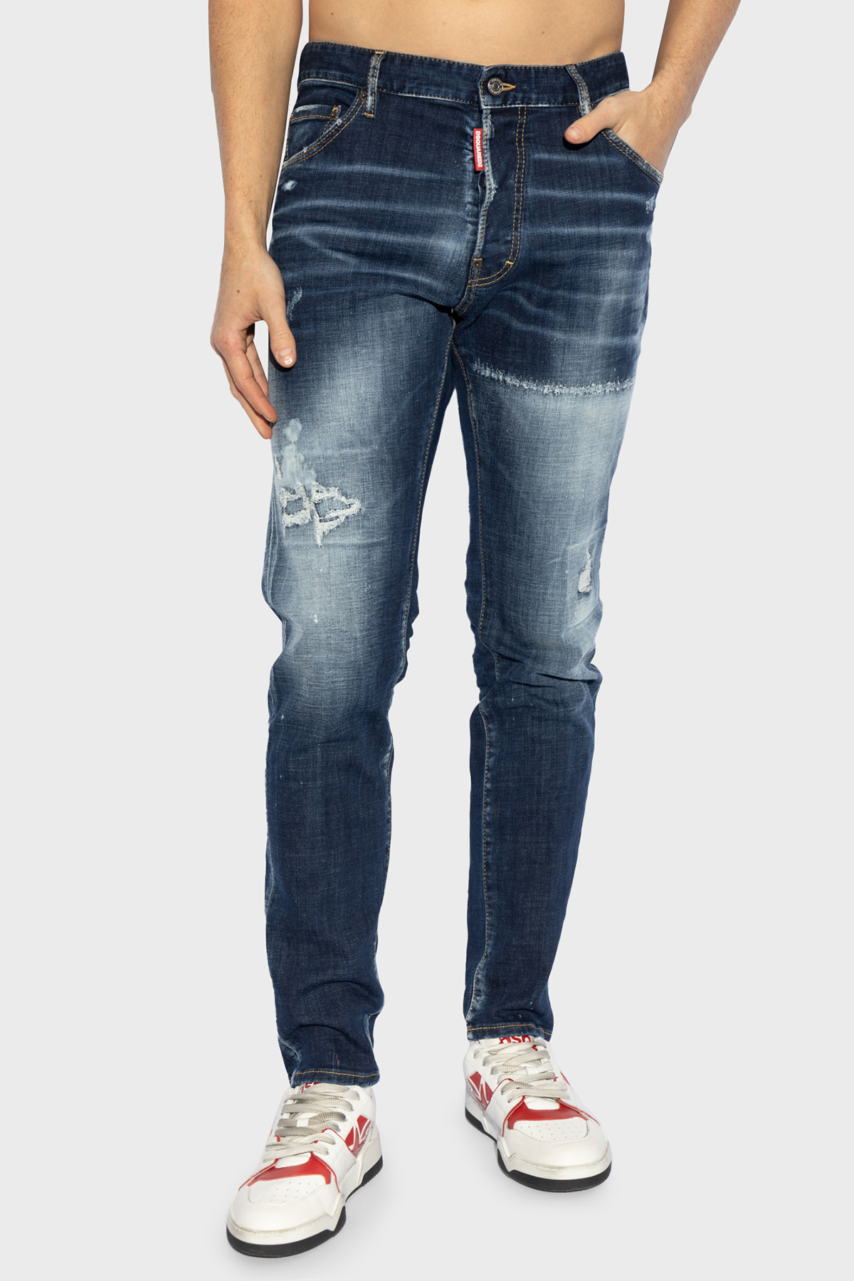 Dsquared2 Streç Pamuklu Skinny Fit Normal Bel Dar Paça Jeans Erkek Kot Pantolon S71LB1580 S30664 470 LACİVERT