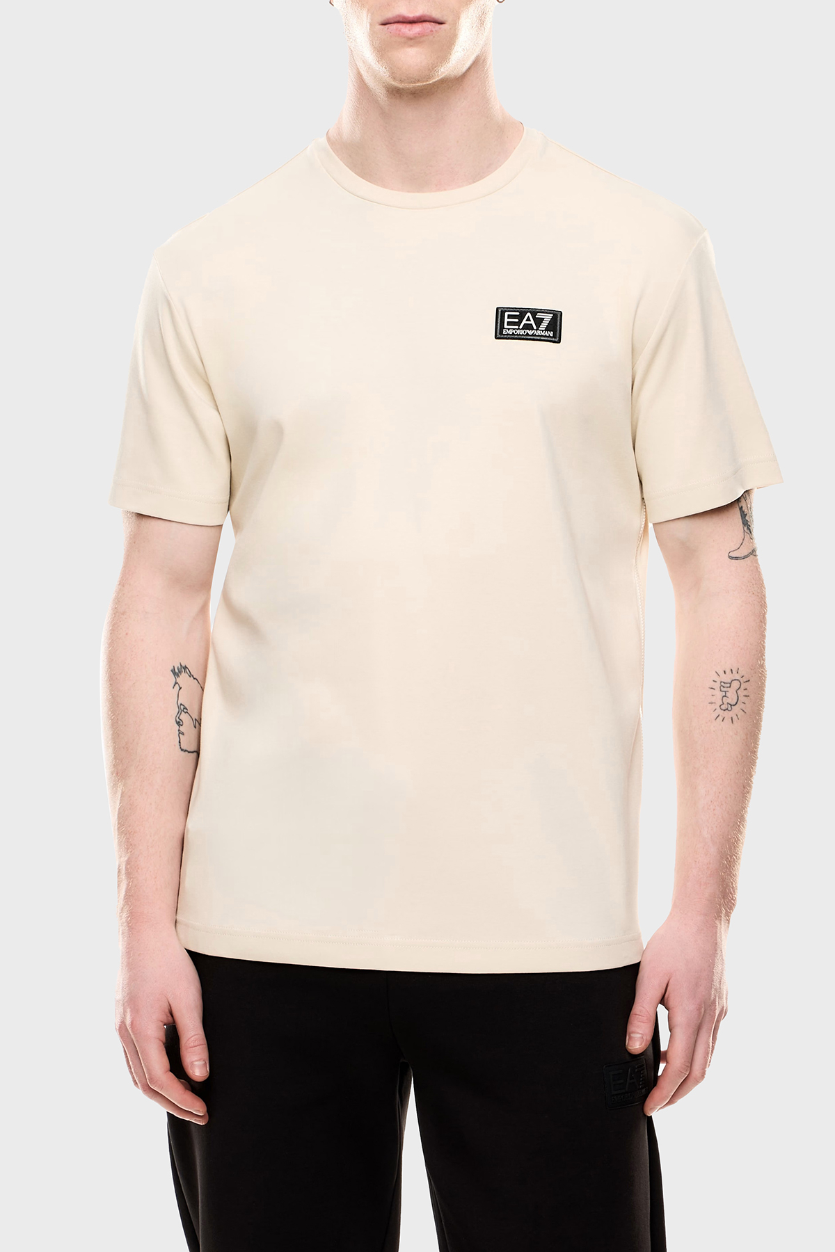 EA7 % 100 Pamuk Regular Fit Bisiklet Yaka Logolu Erkek T Shirt 7M000516 AF14616 U1079 KREM
