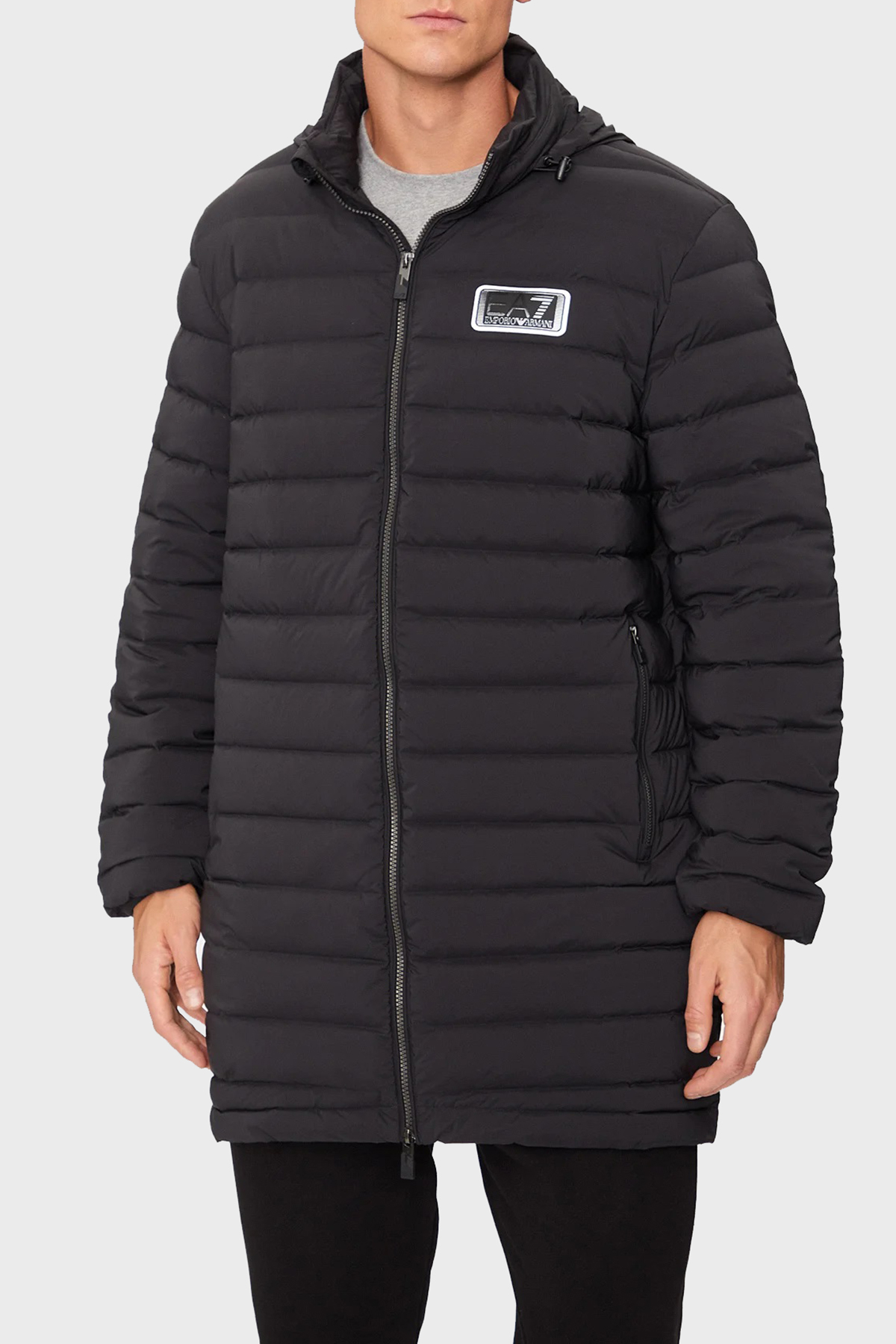 EA7 Kapitoneli Regular Fit Kuş Tüyü Dolgulu Gizli Kapüşonlu Uzun Şişme Erkek Mont 6DPK12 PNHAZ 1200 SİYAH