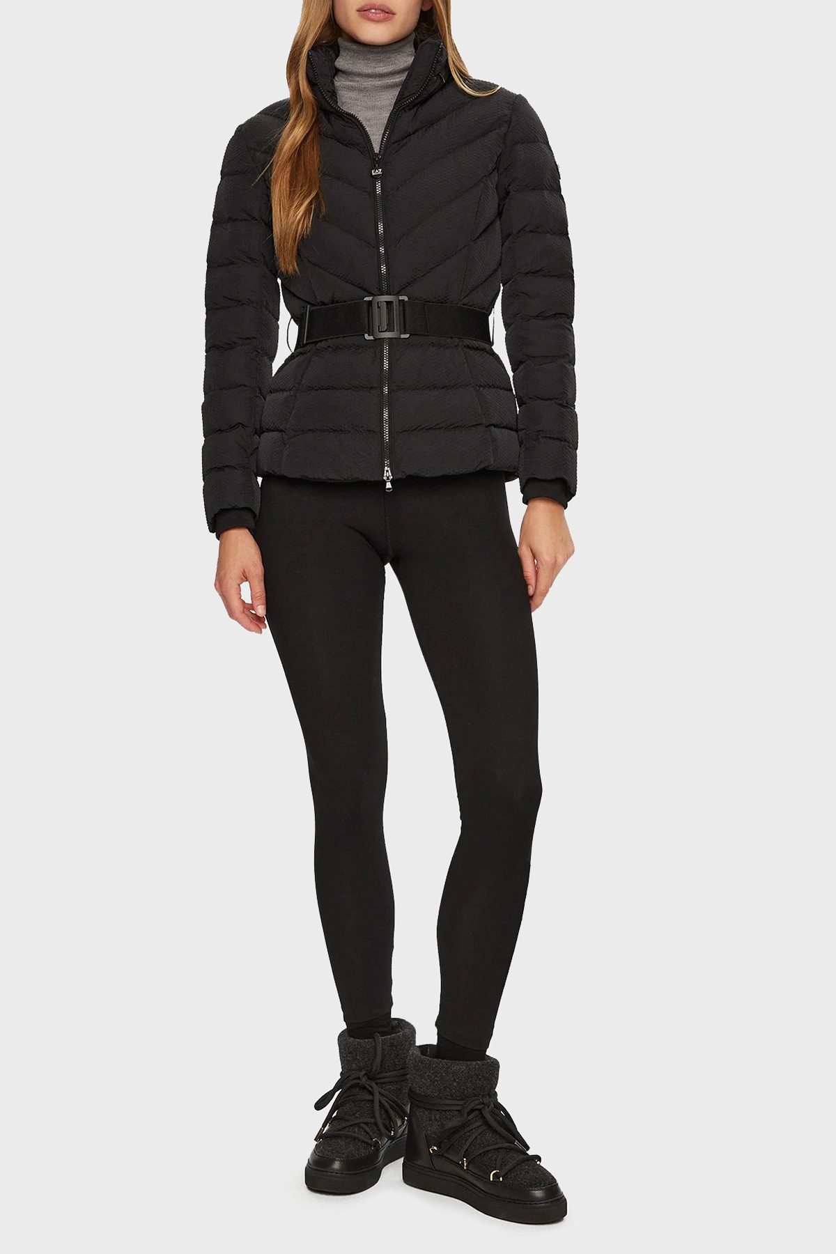 EA7 Kapitoneli Slim Fit Kemerli Gizli Kapüşonlu Şişme Kadın Mont 6DTB11 TNGCZ 1200 SİYAH