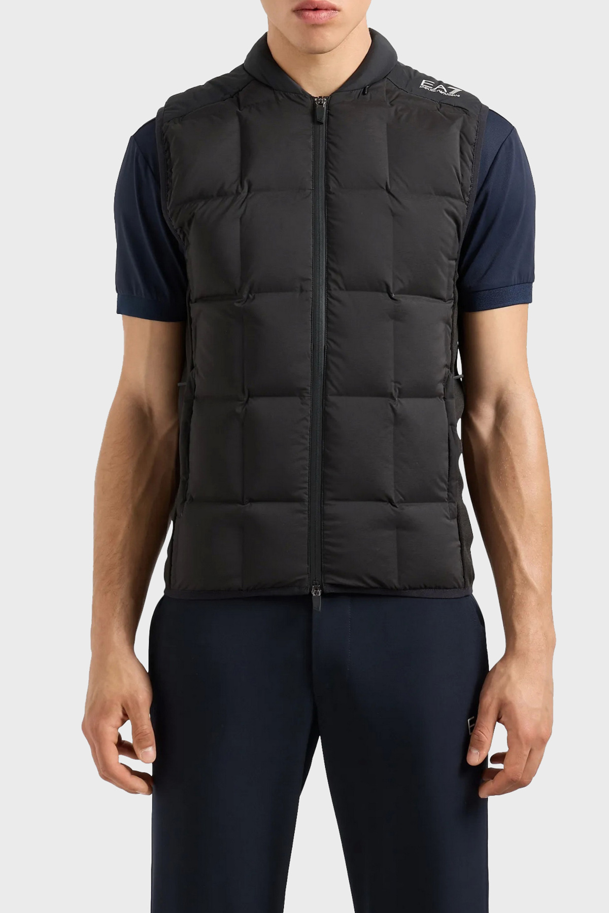 EA7 Kuş Tüyü Dolgulu Gizli Kapüşonlu Slim Fit Şişme Erkek Yelek 6DPQ08 PNGKZ 1200 SİYAH