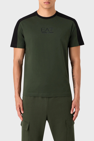EA7 Logolu Bisiklet Yaka % 100 Pamuk Regular Fit Erkek T Shirt 6RPT15 PJ02Z 1845 SİYAH-HAKİ - EA7