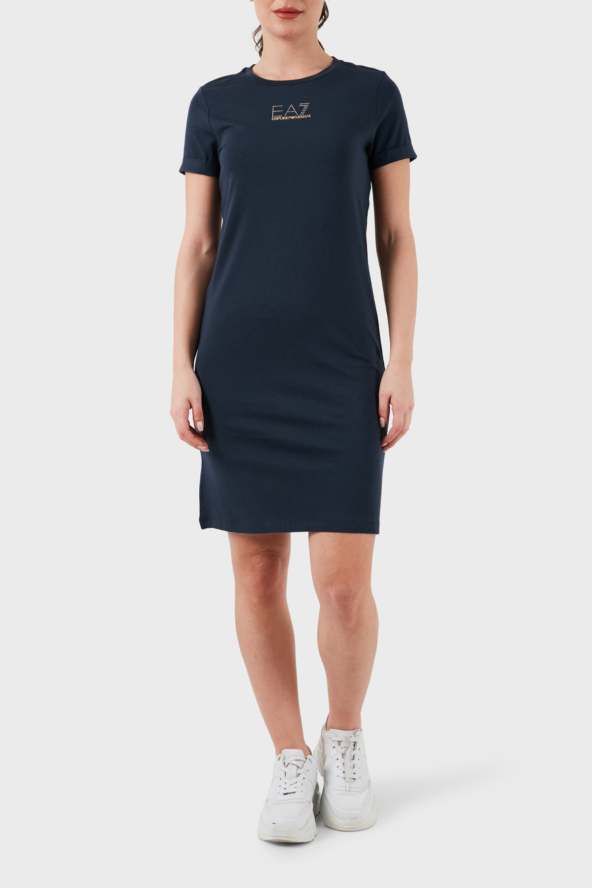 EA7 Logolu Bisiklet Yaka Regular Fit Kadın Elbise 3DTA52 TJDQZ 1555 LACİVERT